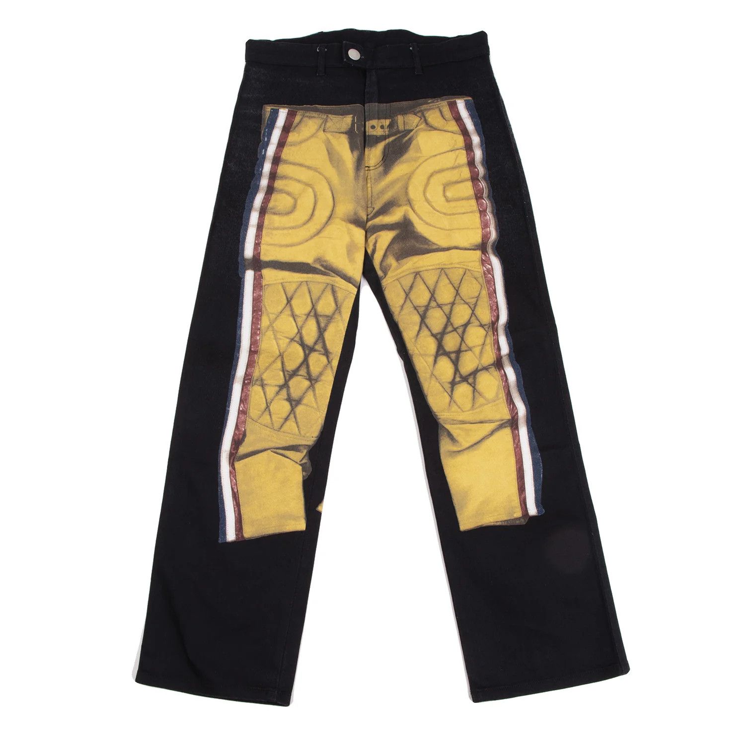 Jean Paul Gaultier Biker Pants with Transfer Design in Navy Yellow Size US 32 / EU 48 - 1 Thumbnail