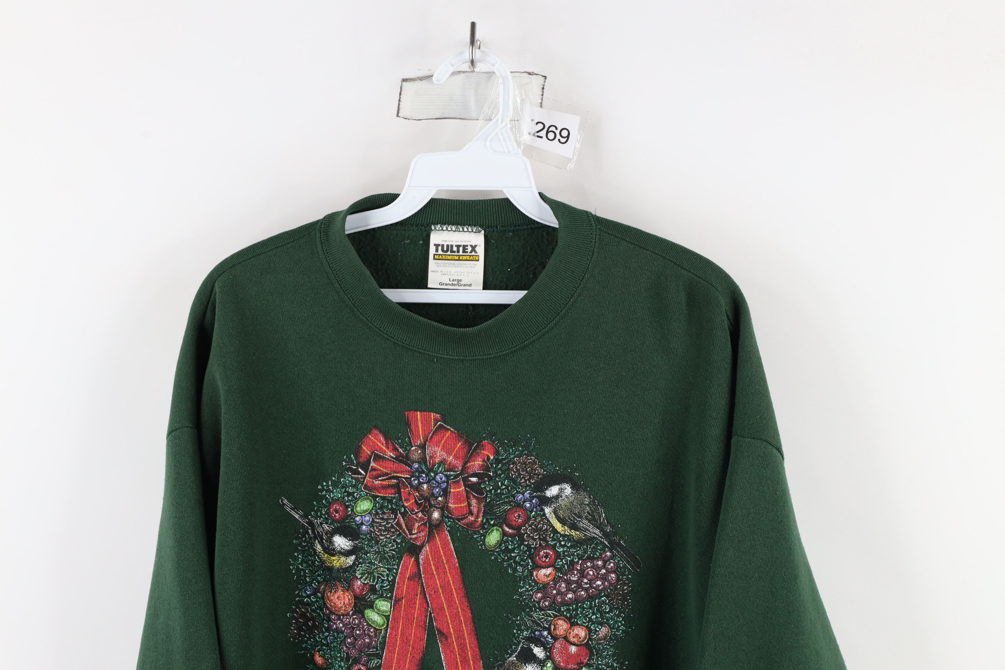 Vintage Vintage 90s Christmas Wreath Bird Sweatshirt Green USA Size L / US 10 / IT 46 - 2 Thumbnail