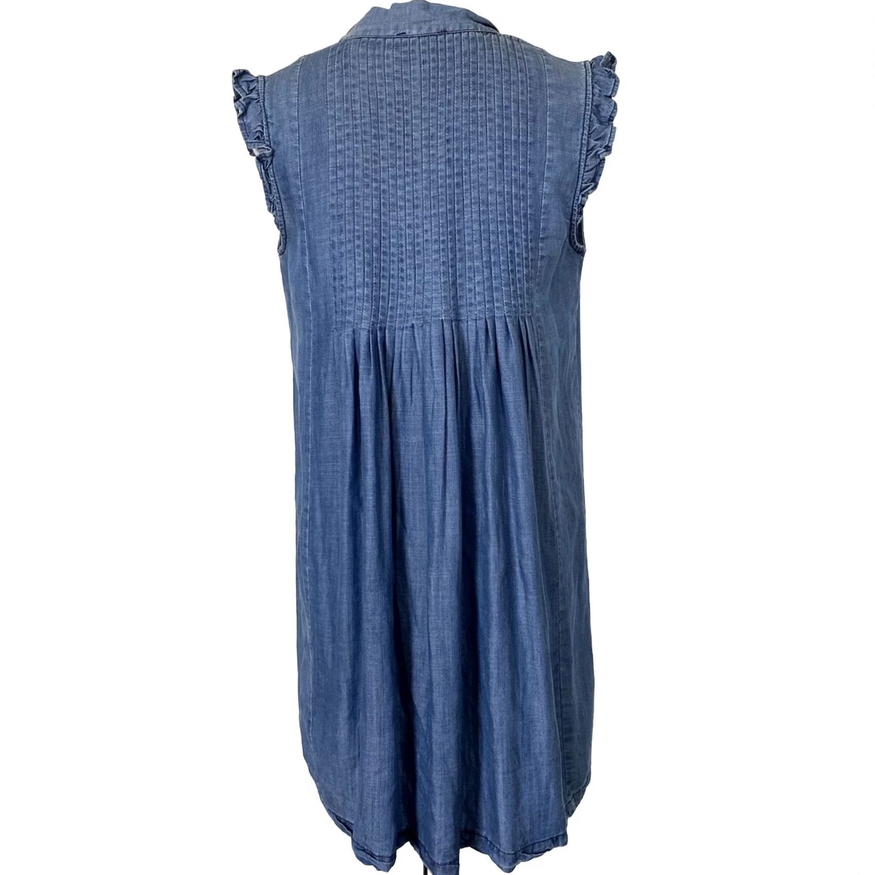 Vintage VINTAGE Current Air Dress Denim Chambray Blue Shift Pintuck Pleats Neck Tie Ruffles XS Womens Size XS / US 0-2 / IT 36-38 - 6 Thumbnail