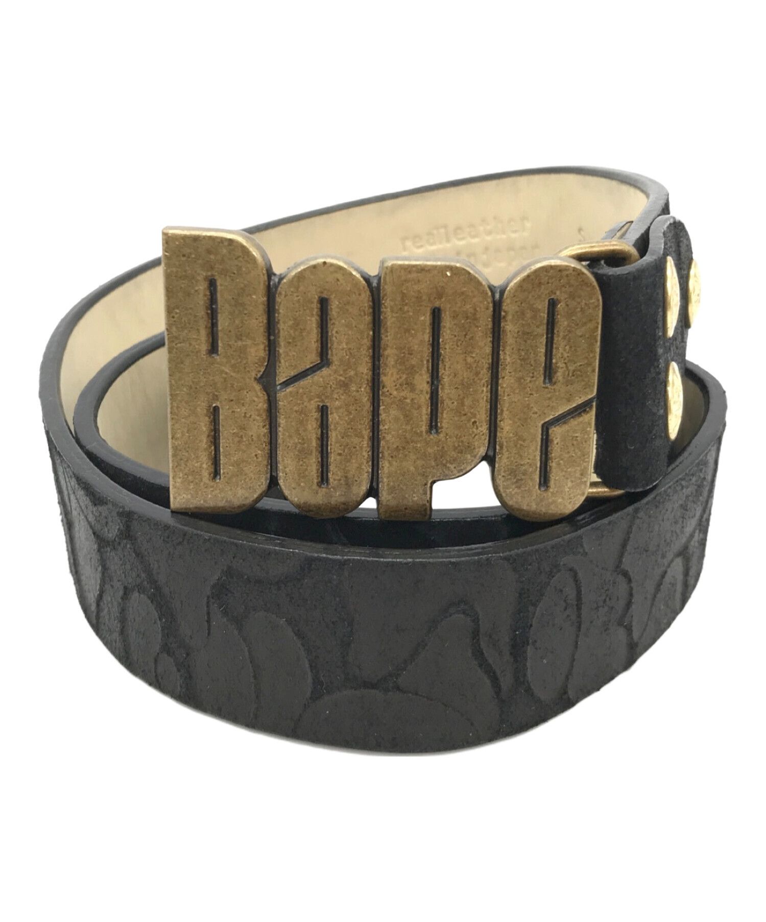 Bape × Nigo APE HEAD buckle BAPE camo embossed leather belt