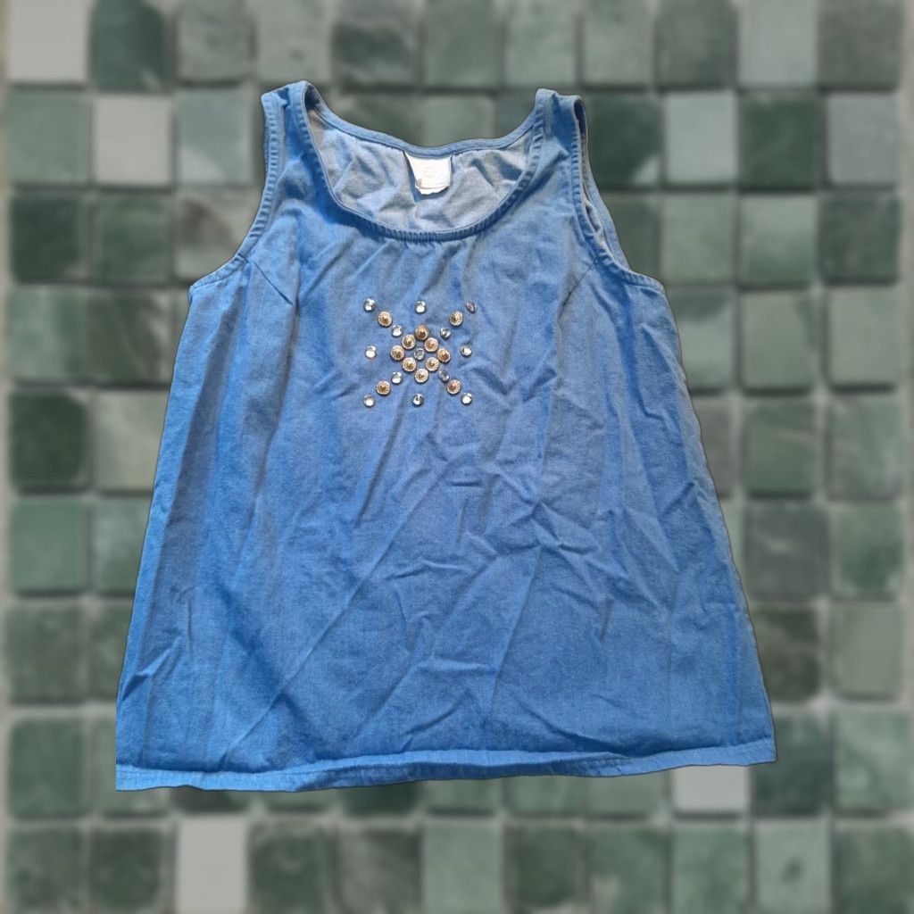Denime VINTAGE Denim vest Jacket Women's S blue Embellished Made in USA Shirt Size S Size S / US 4 / IT 40 - 1 Thumbnail
