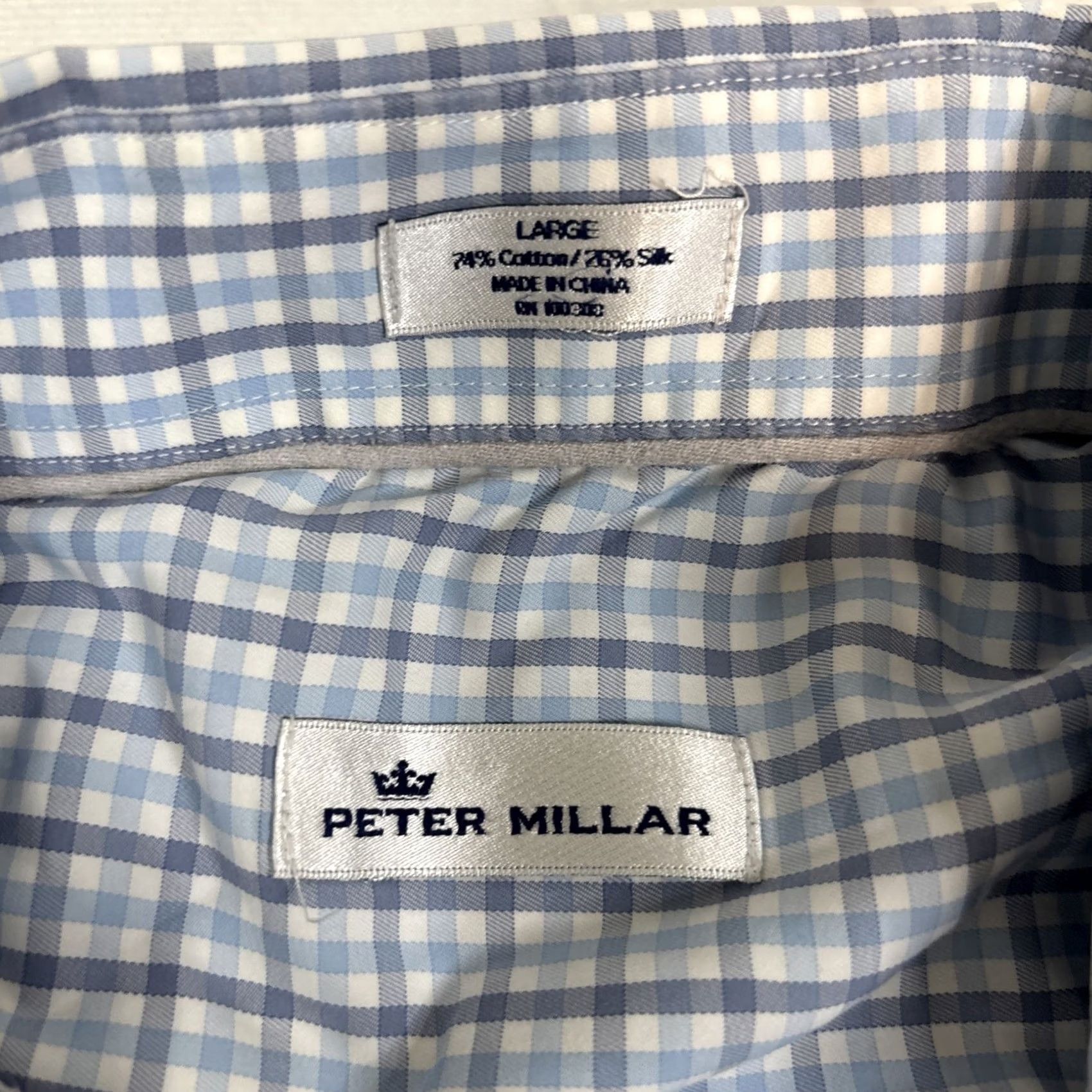 Peter Millar Peter Millar Button-Up Long Sleeve Men Large Blue Plaid Silk Cotton Shirt Size US L / EU 52-54 / 3 - 2 Thumbnail