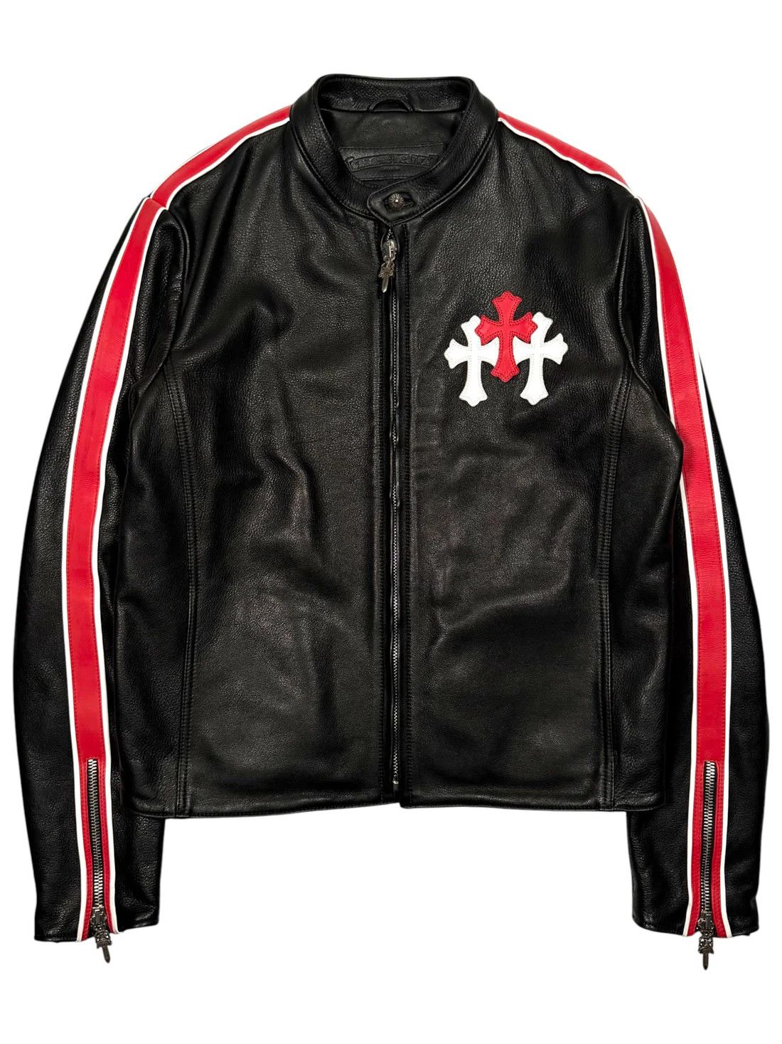 Chrome Hearts Chrome Hearts Cross Patch Leather Jacket Red Racing Stripe Size US S / EU 44-46 / 1 - 5 Thumbnail