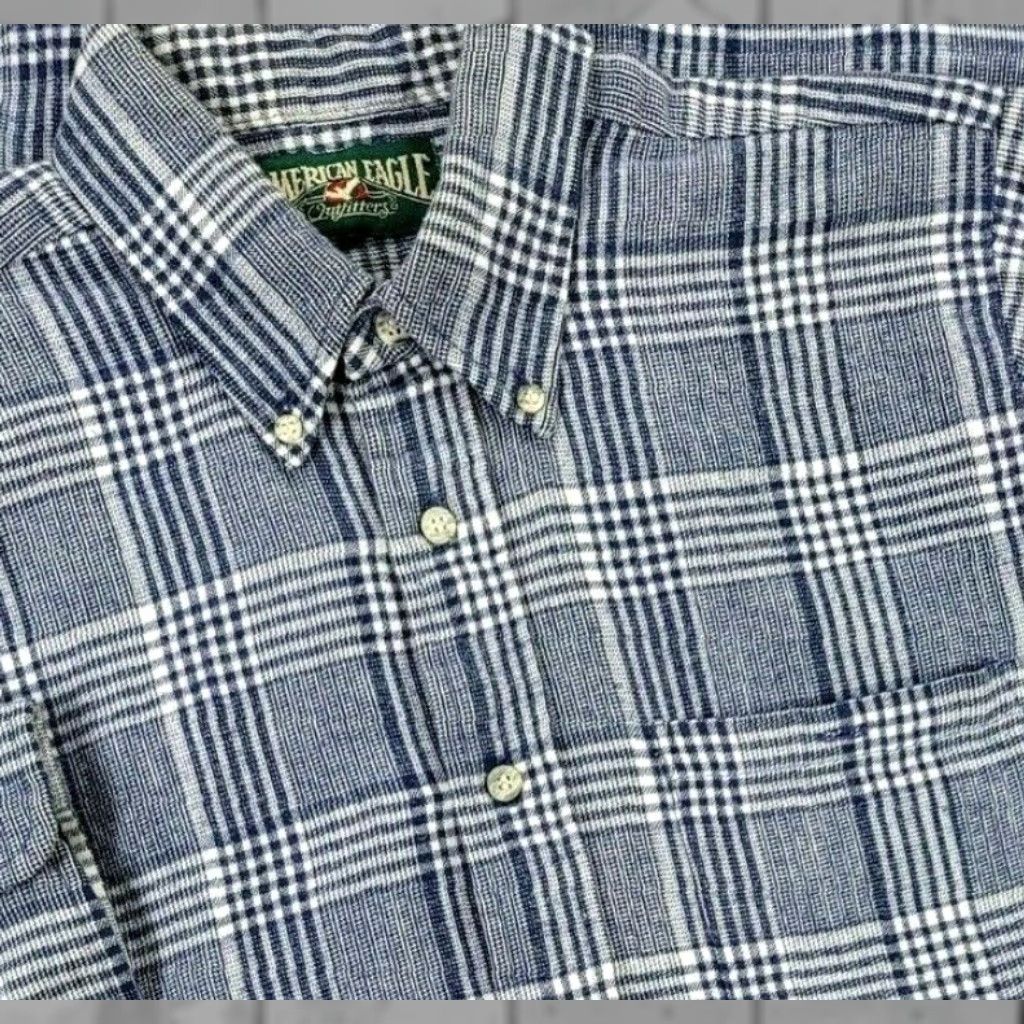 American Eagle Outfitters Vtg 80s American Eagle Outfitters Mens Flannel Blue Plaid Button Up Shirt M USA Size US M / EU 48-50 / 2 - 1 Thumbnail