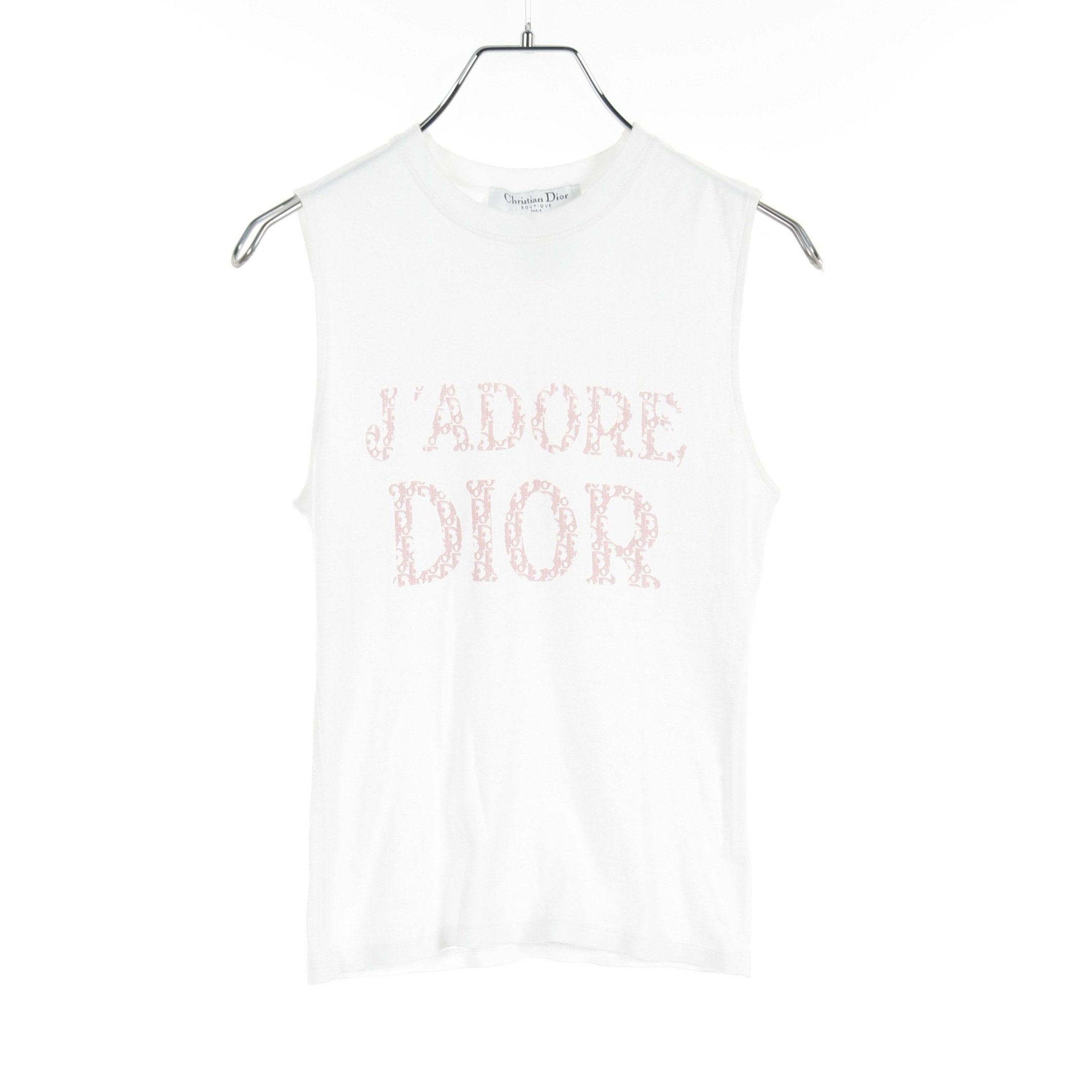 Dior Dior Tank Top Crew Neck Logo Print Cotton White Light Pink Size ONE SIZE - 1 Thumbnail