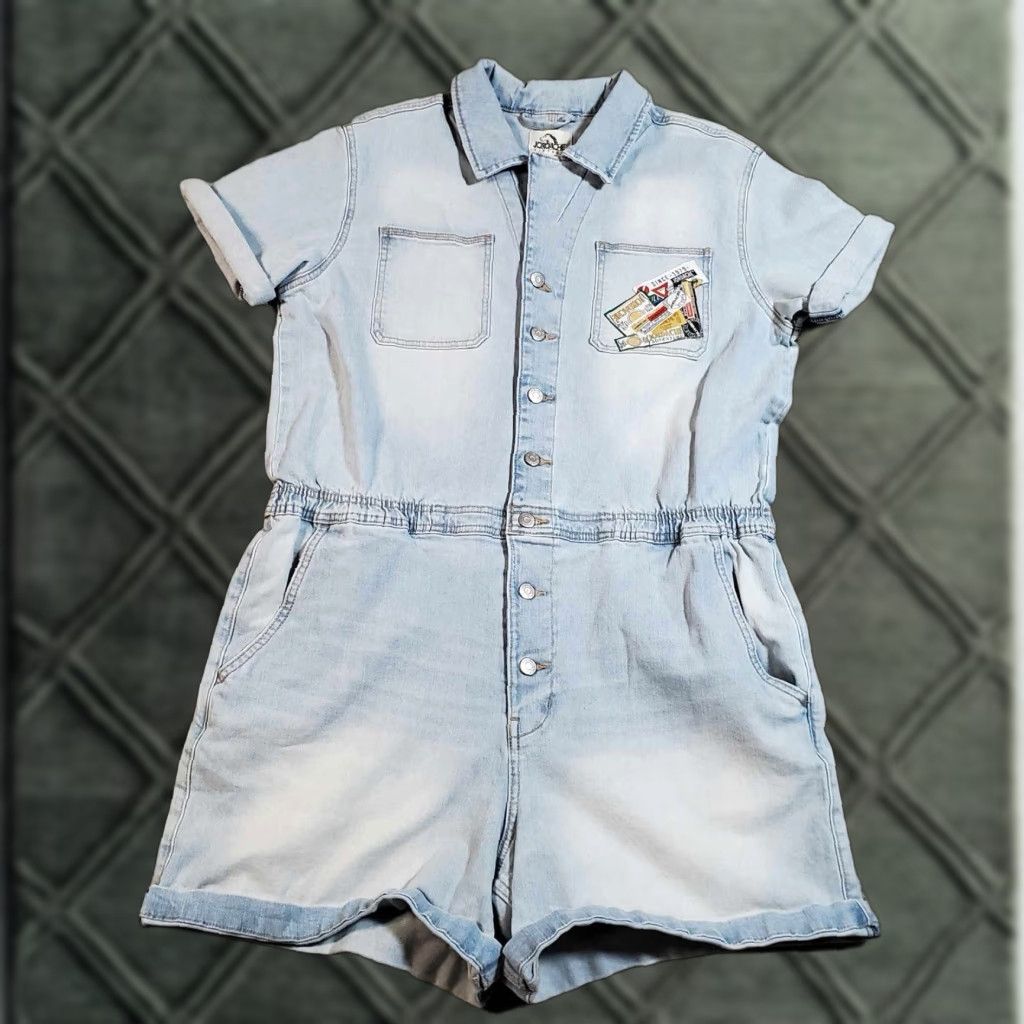 Jordache VINTAGE Jordache Jeans Jumper Jumpsuit Shorts Denim XL / XG Button Up Collared Short Sleeve One-Piece Unisex Adults 80s 90s Y2K Retro Size 40" / US 18 - 1 Thumbnail