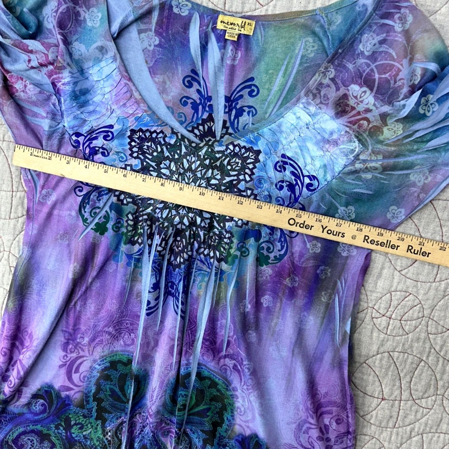 Vintage One World Purple Mandala Boho Top - Extra Large Womens Size L / US 10 / IT 46 - 6 Thumbnail