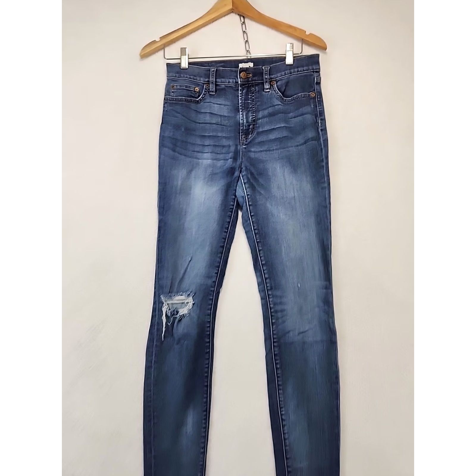 J.Crew J.CREW Stretch Skinny Ankle Blue Jeans Distressed Women's Sz 28 Whiskered Faded Size 28" / US 6 / IT 42 - 2 Thumbnail