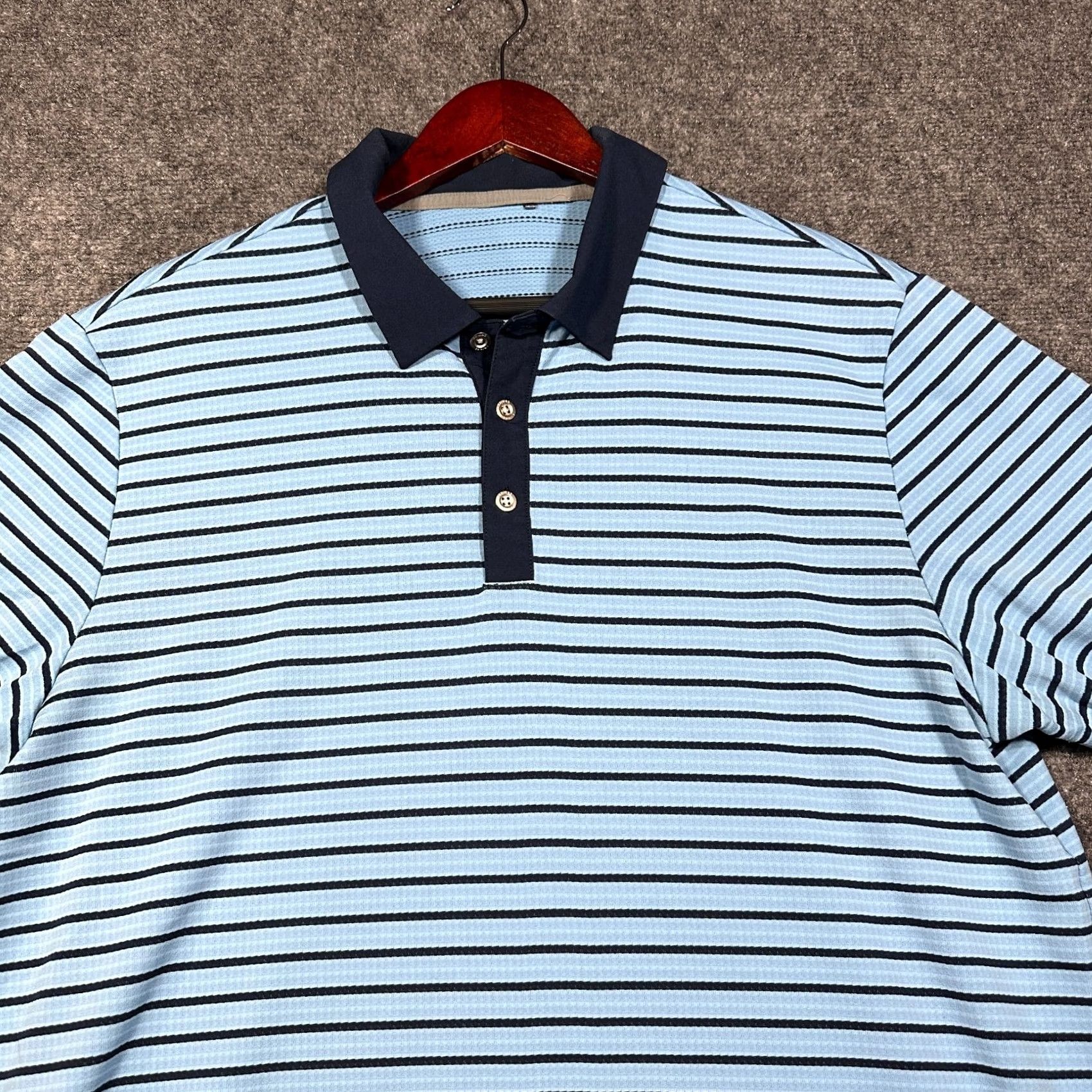 Adidas Adidas Polo Shirt Mens Large Heat RDY Blue Stripe Reflective Short Sleeve Golf Shirt Size US L / EU 52-54 / 3 - 5 Thumbnail
