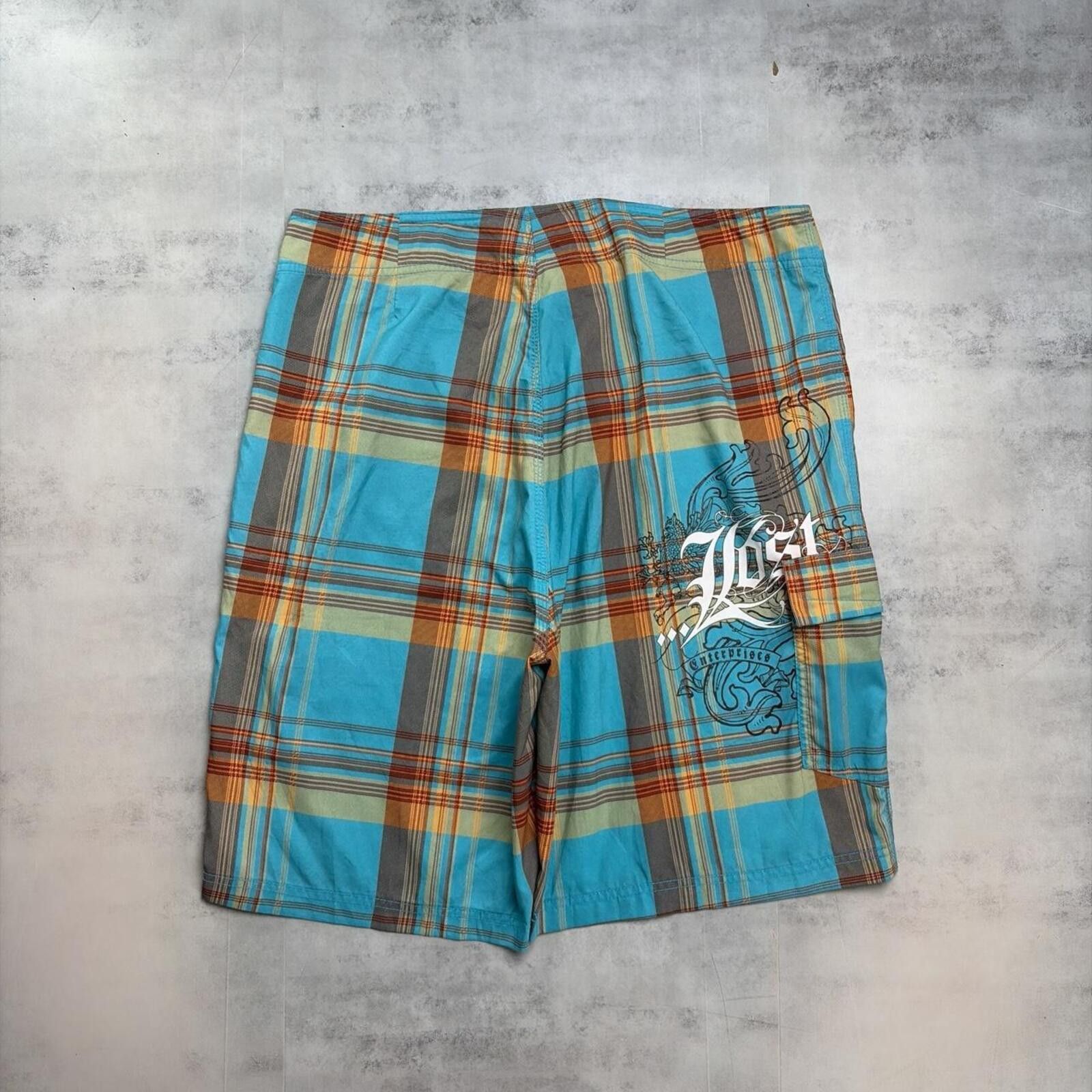 Other Y2K Blue Lost Surf Grunge Gothic Baggy Plaid Board Shorts Size US 36 / EU 52 - 2 Thumbnail