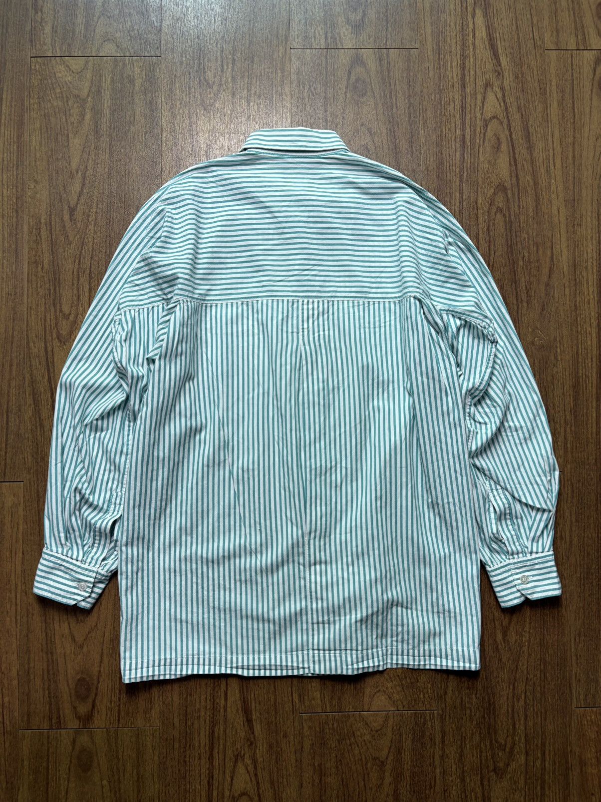 Issey Miyake 1990s Issey Miyake Green Striped Shirt Size US M / EU 48-50 / 2 - 2 Thumbnail