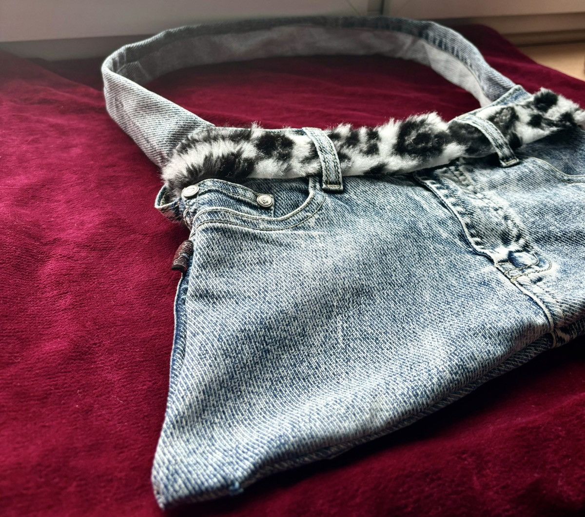 Handmade Handmade Vintage Denim Shoulder Bag Leopard Print Paris Size ONE SIZE - 5 Thumbnail