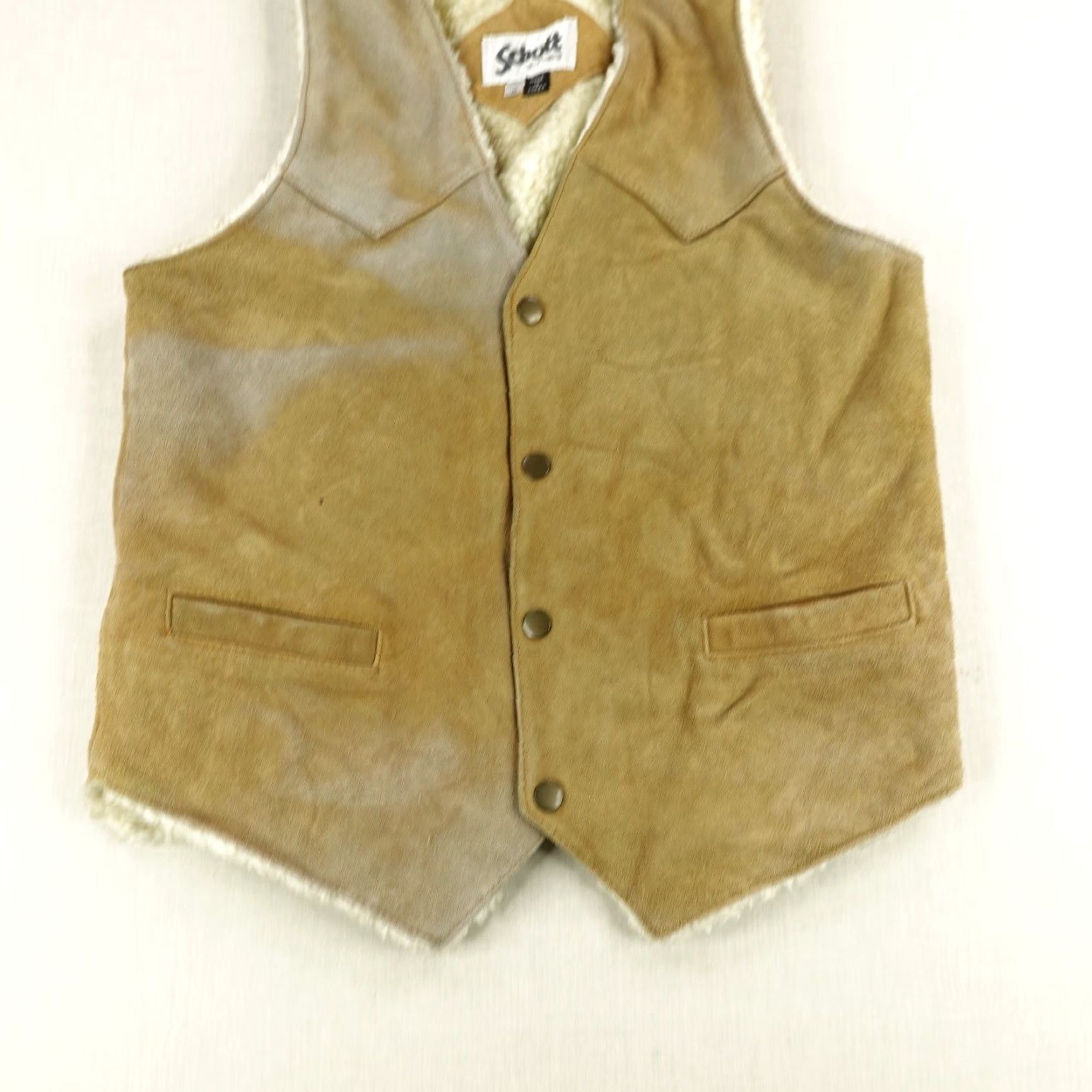 Schott VINTAGE Schott Vest Mens Small Brown Leather Sherpa Lined 80s Western Biker Size US S / EU 44-46 / 1 - 3 Thumbnail