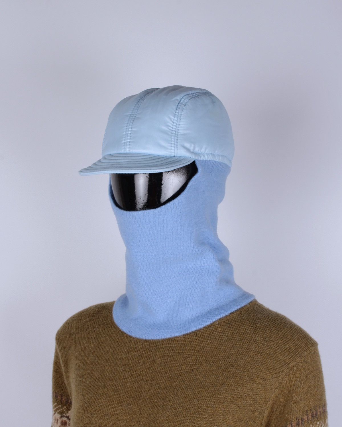Vintage Ski Balaclava Quilted Cap Visor Knit Face Mask