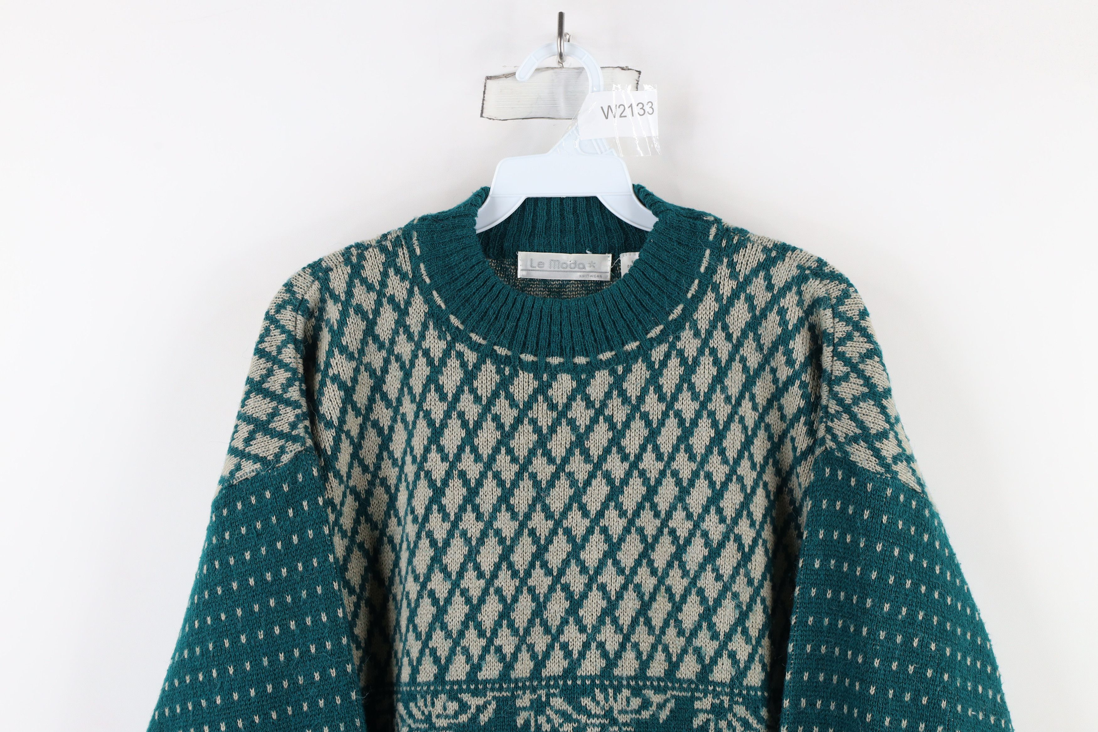 Vintage Vintage 90s Streetwear Flower Diamond Knit Crewneck Sweater Size L / US 10 / IT 46 - 2 Thumbnail