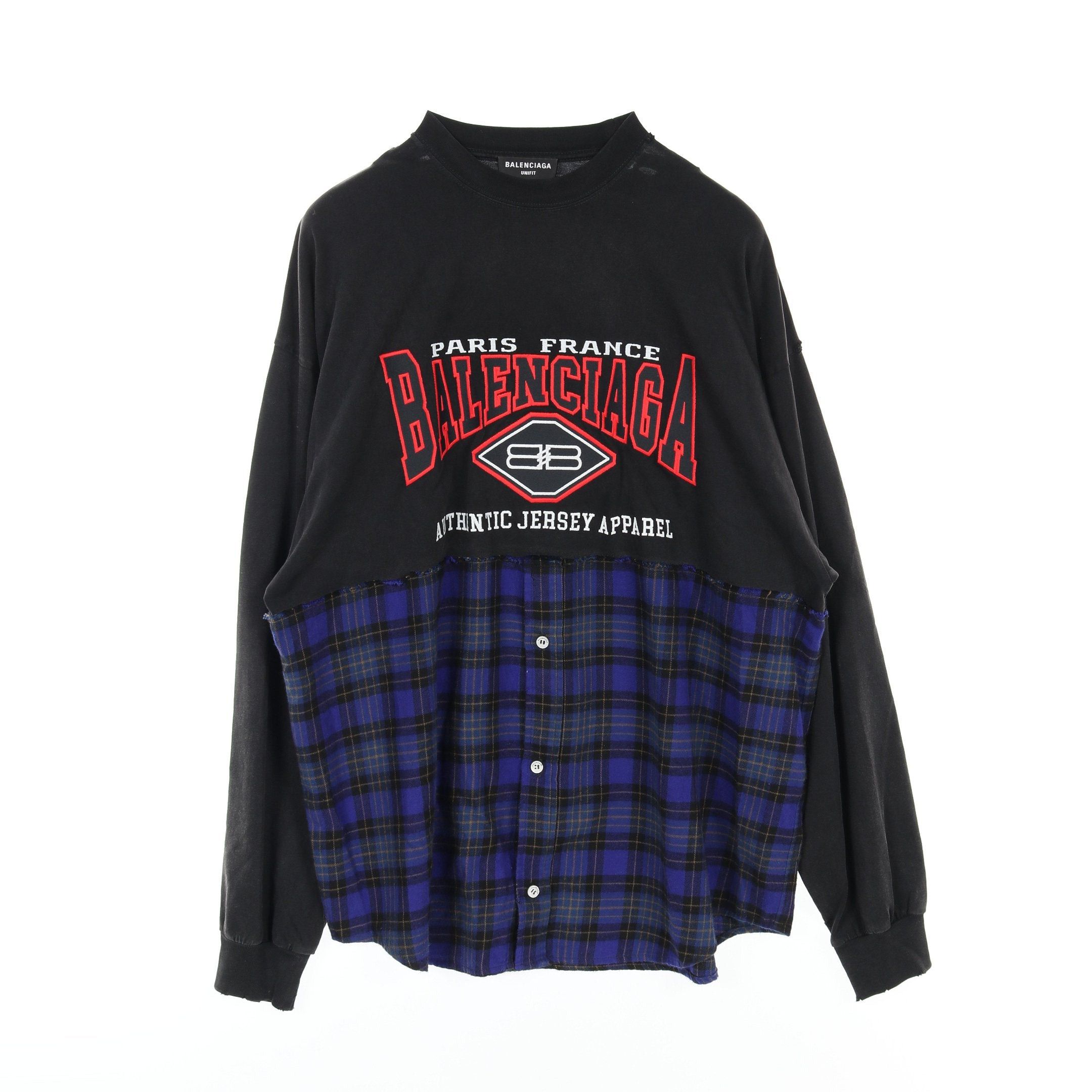 Balenciaga Authentic Patched T-Shirt Long Sleeve Cotton Black Blue Shirt Docking Damage Processing