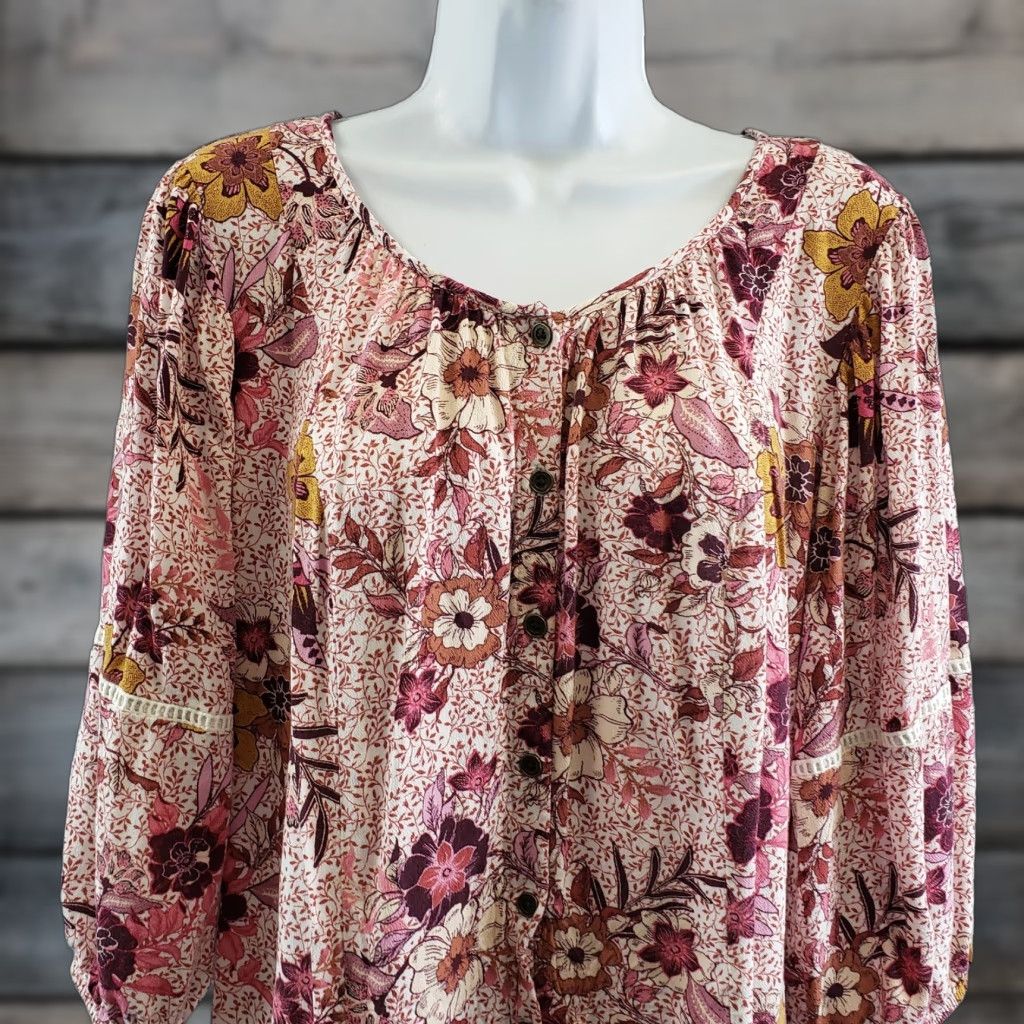 Vintage Knox Rose Womens Top L Pink Floral 3/4 Sleeve Rayon Blouse Size L / US 10 / IT 46 - 1 Thumbnail