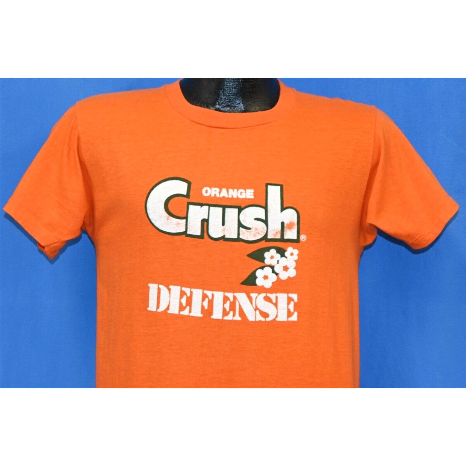 image of Vintage 80's Orange Crush Defense Soda Logo Broncos Soft T-Shirt Small S in White, Men's