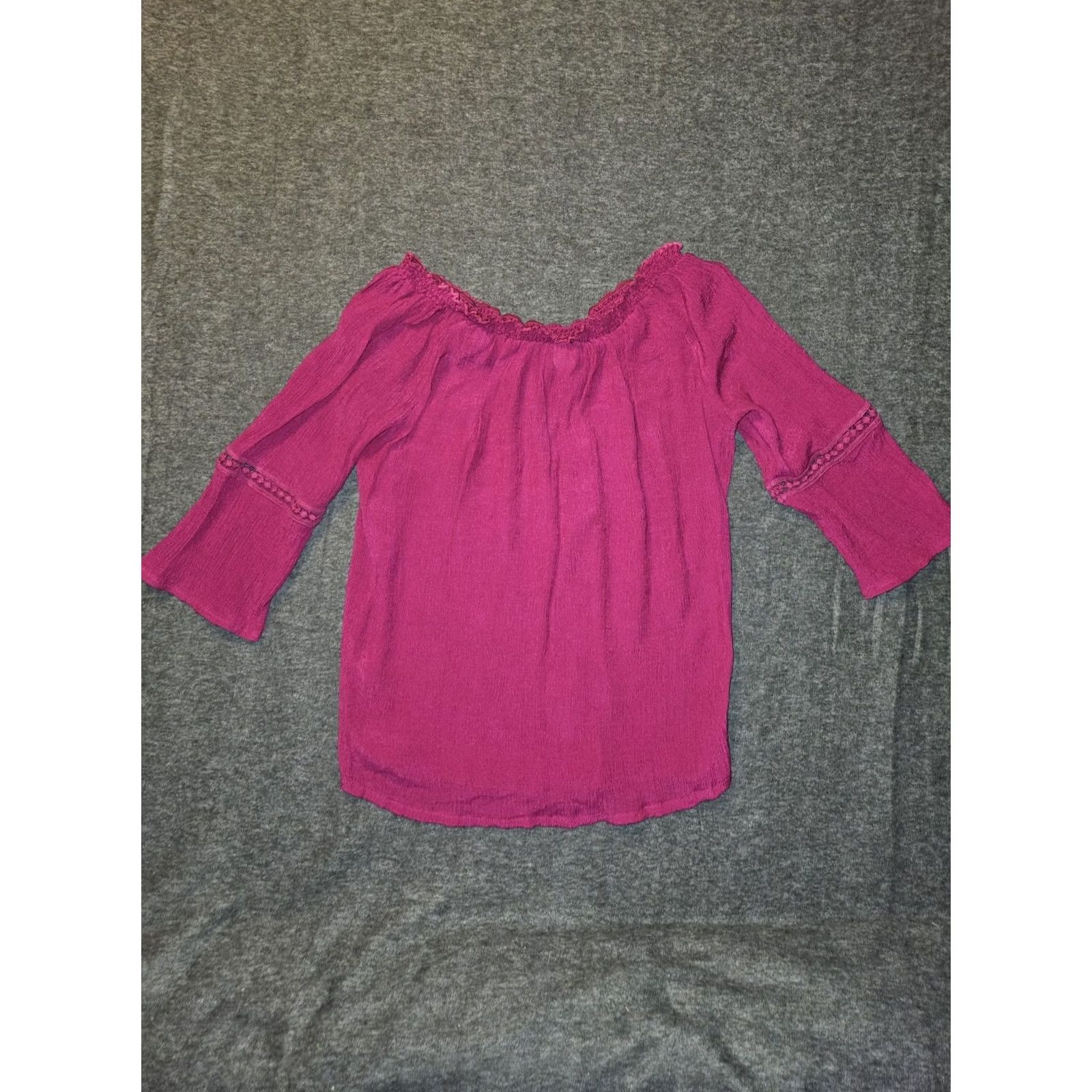 Wrangler Wrangler Wrancher Shirt Women's XL Off Shoulder 3/4 Sleeve Magenta Stretch Colorful Western Size XL / US 12-14 / IT 48-50 - 6 Thumbnail