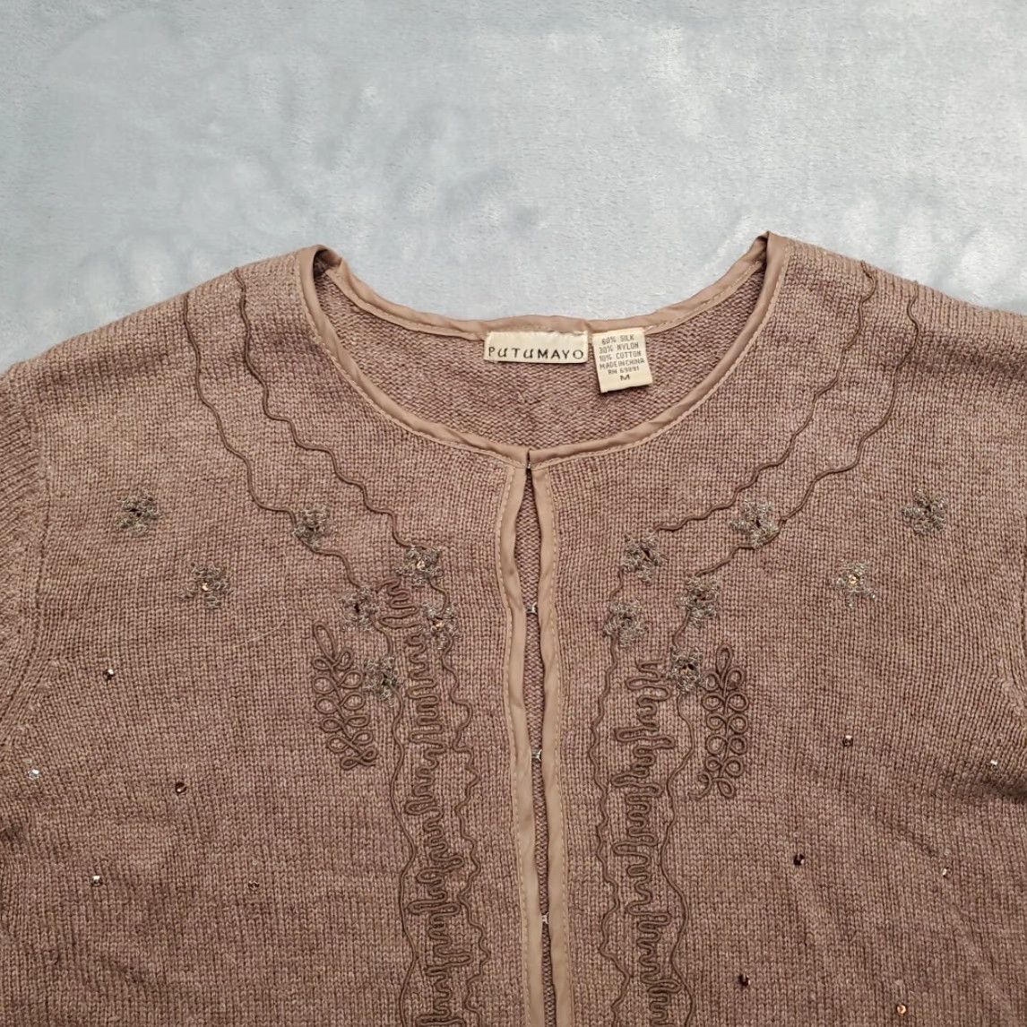 Vintage VINTAGE Putumayo Sweater Womens M Brown Silk Blend Cropped Embroidered Cardigan Size M / US 6-8 / IT 42-44 - 3 Thumbnail