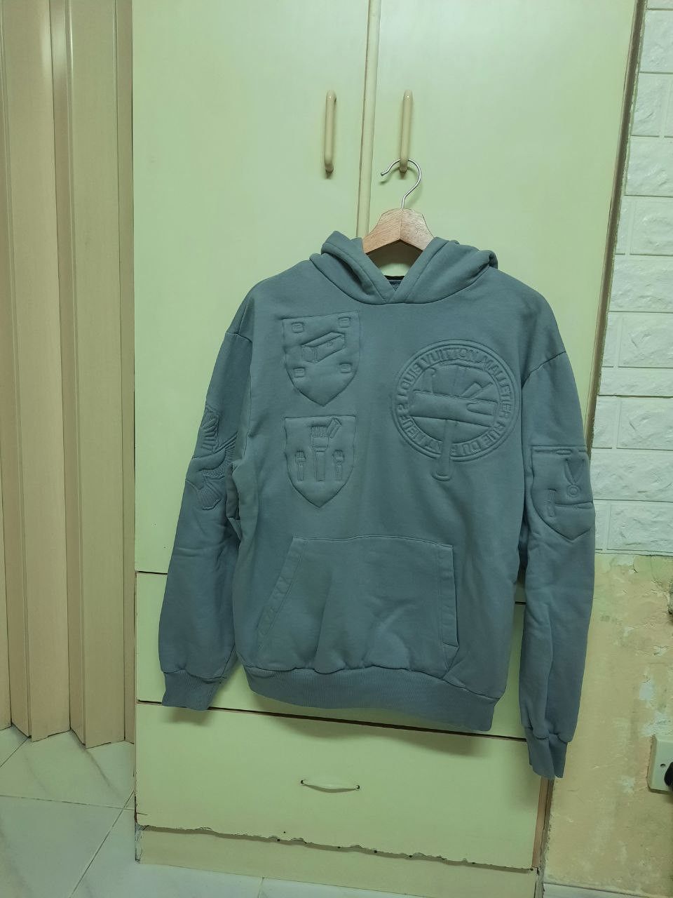 image of Louis Vuitton x Virgil Abloh 3D Padded Hoodie in Grey, Men's (Size Small)