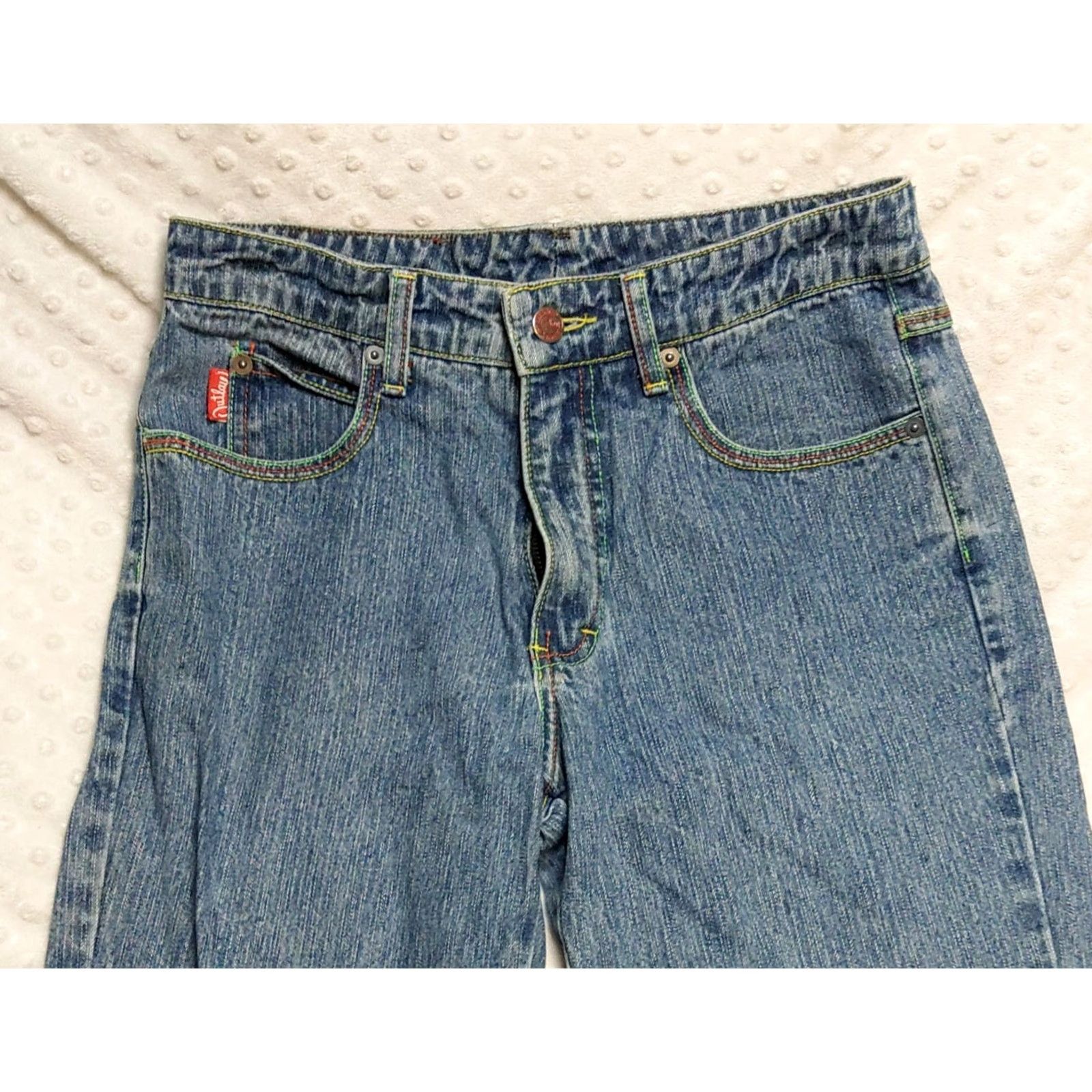 Denime Outlaw Jeans Womens 7 Blue Denim Light Wash High Rise 5-Pocket Retro Hippie 90s USA Shirt? Size 27" / US 4 / IT 40 - 6 Thumbnail