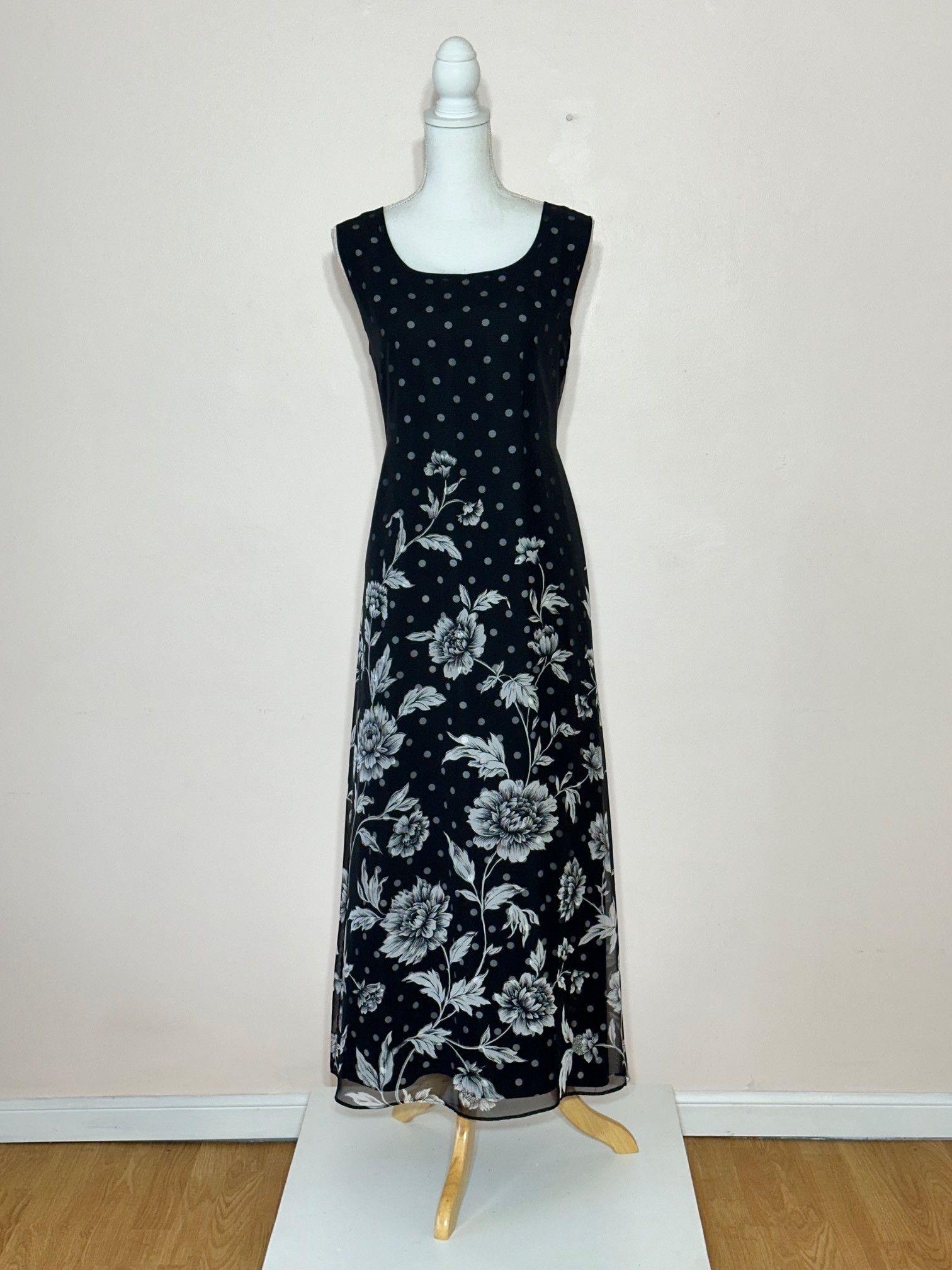 Vintage Jessica Howard Floral with Polka Dot Underlay Maxi Dress Size XL / US 12-14 / IT 48-50 - 2 Thumbnail