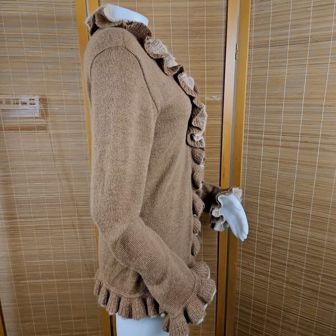 Handmade Baby Alpaca Sweater Womens L Beige Brown Ruffled Long Sleeve Size L / US 10 / IT 46 - 5 Thumbnail