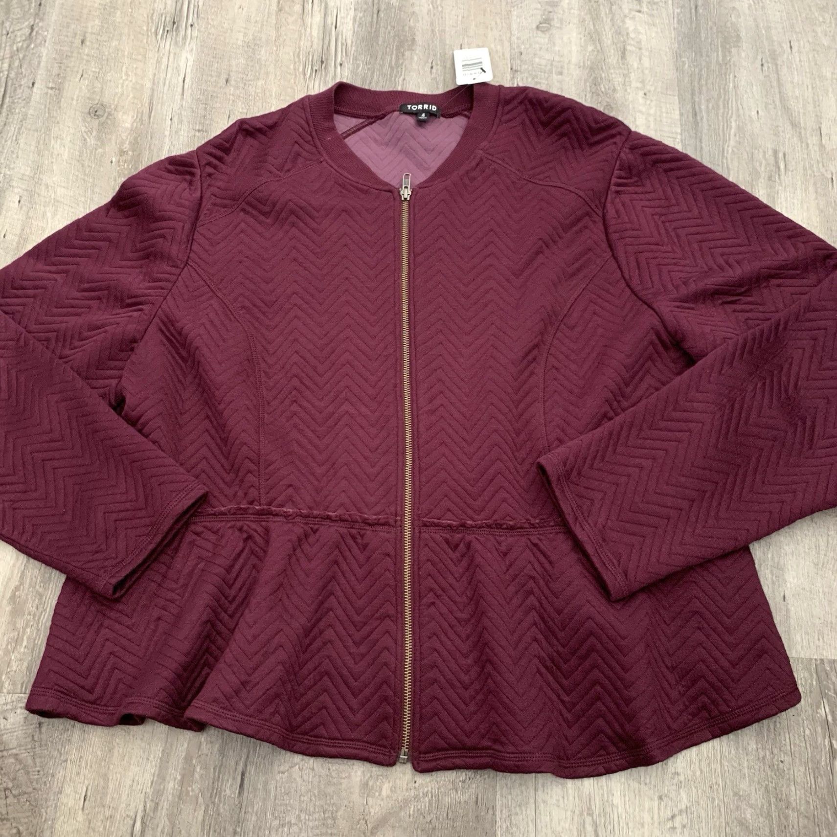 Torrid Torrid Womens Quilted Peplum Full Zip Jacket Wine Size 4 Fray Accent Comfy Soft Size XXL / US 16-18 / IT 52-54 - 7 Thumbnail