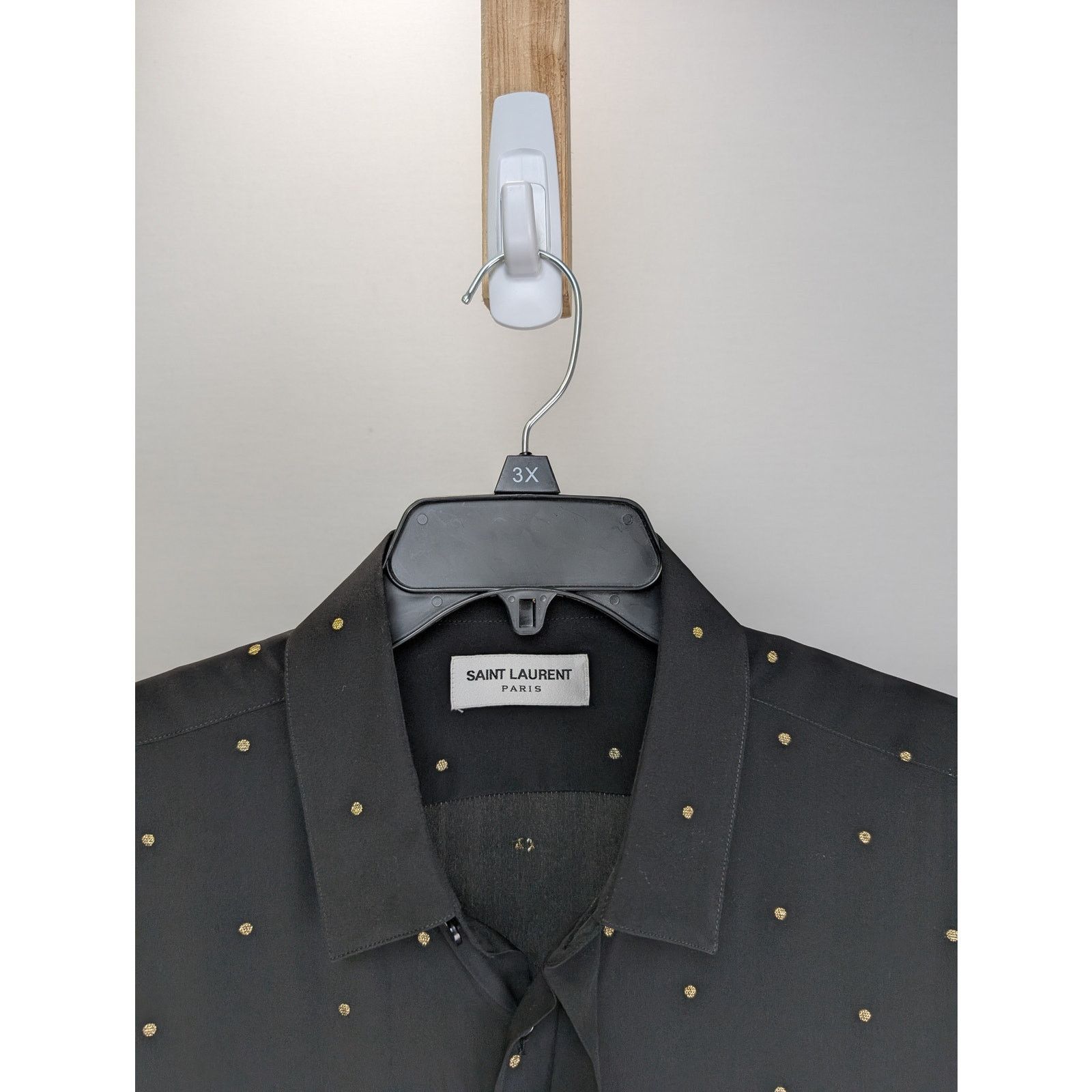 Saint Laurent Paris o1rshd1 Black with Gold Dots Button up Shirt in Black Size US M / EU 48-50 / 2 - 6 Thumbnail