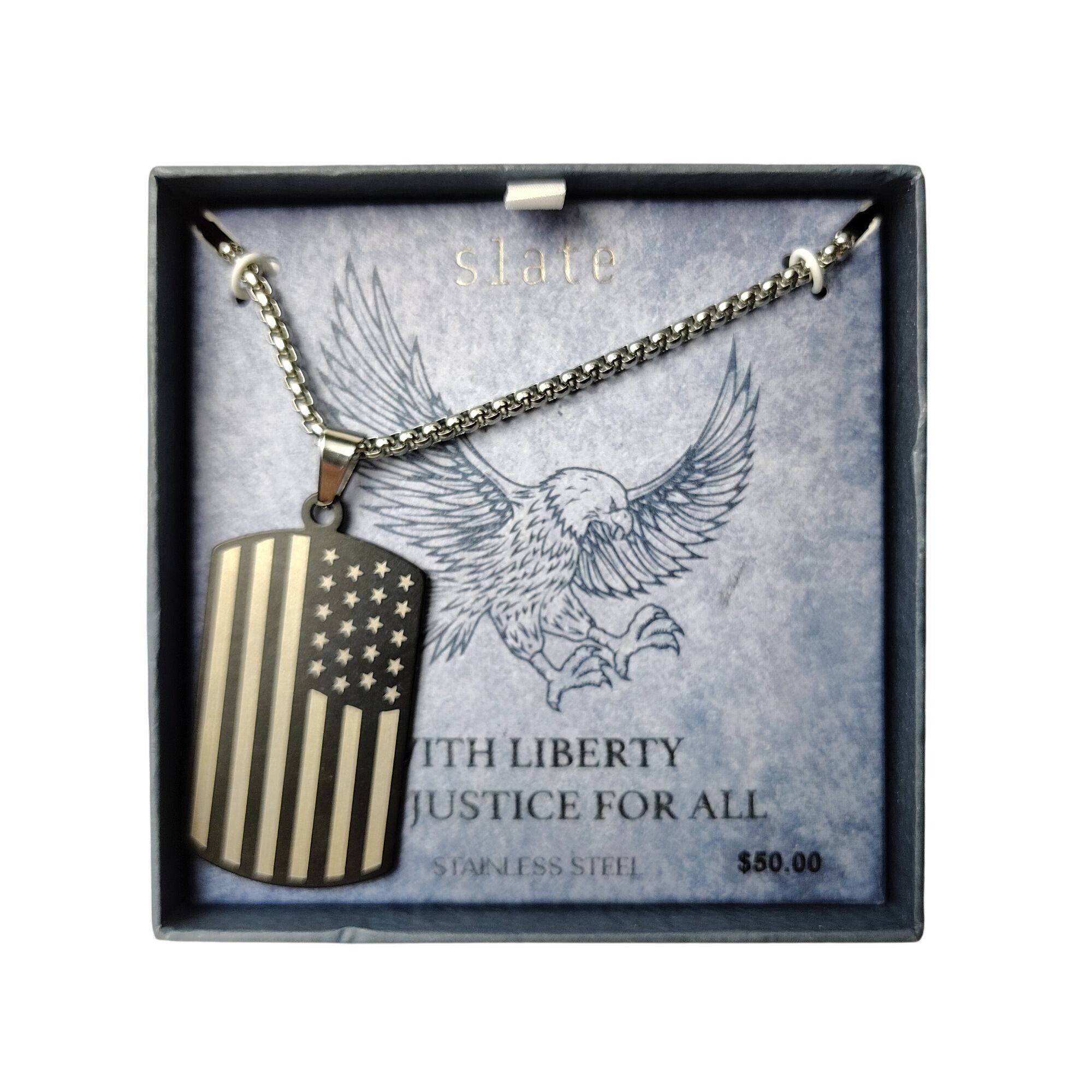 Other Slate Mens American Flag Dog Tag Pendant 24 inch Stainless S Size ONE SIZE - 3 Thumbnail