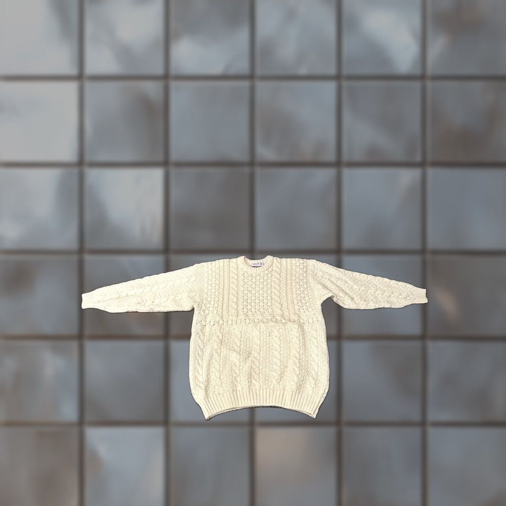 Industrie Highland Home Industries Sweater Large 100% Wool Fisherman Ivory Scotland Crew Neck Cable-Knit Long Sleeve Women Pullover Size L / US 10 / IT 46 - 1 Thumbnail