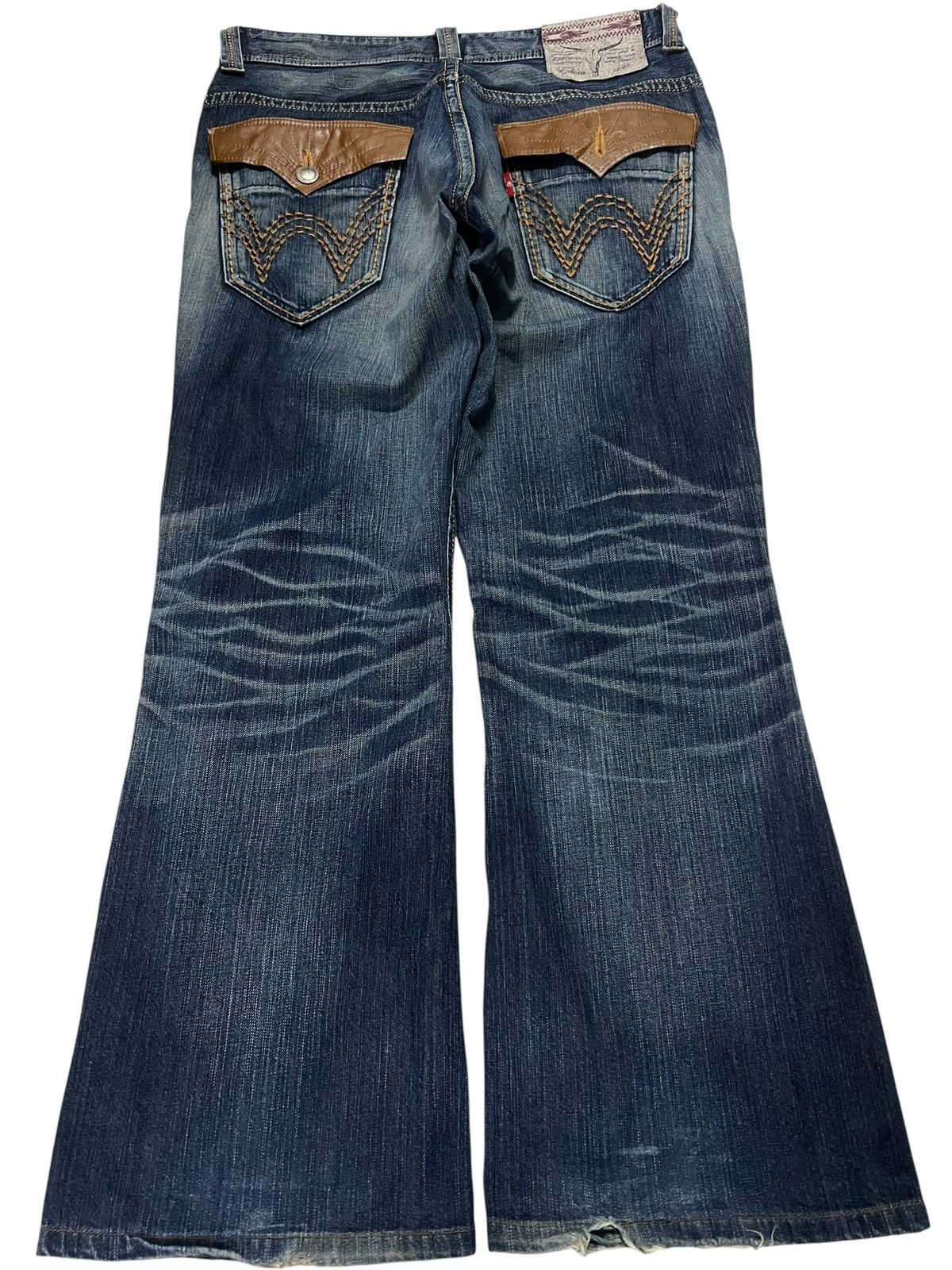 Edwin × Japanese Brand × Vintage 💥Flare💥Edwin Buffalo Head Distress Jean Size US 35 - 2 Thumbnail