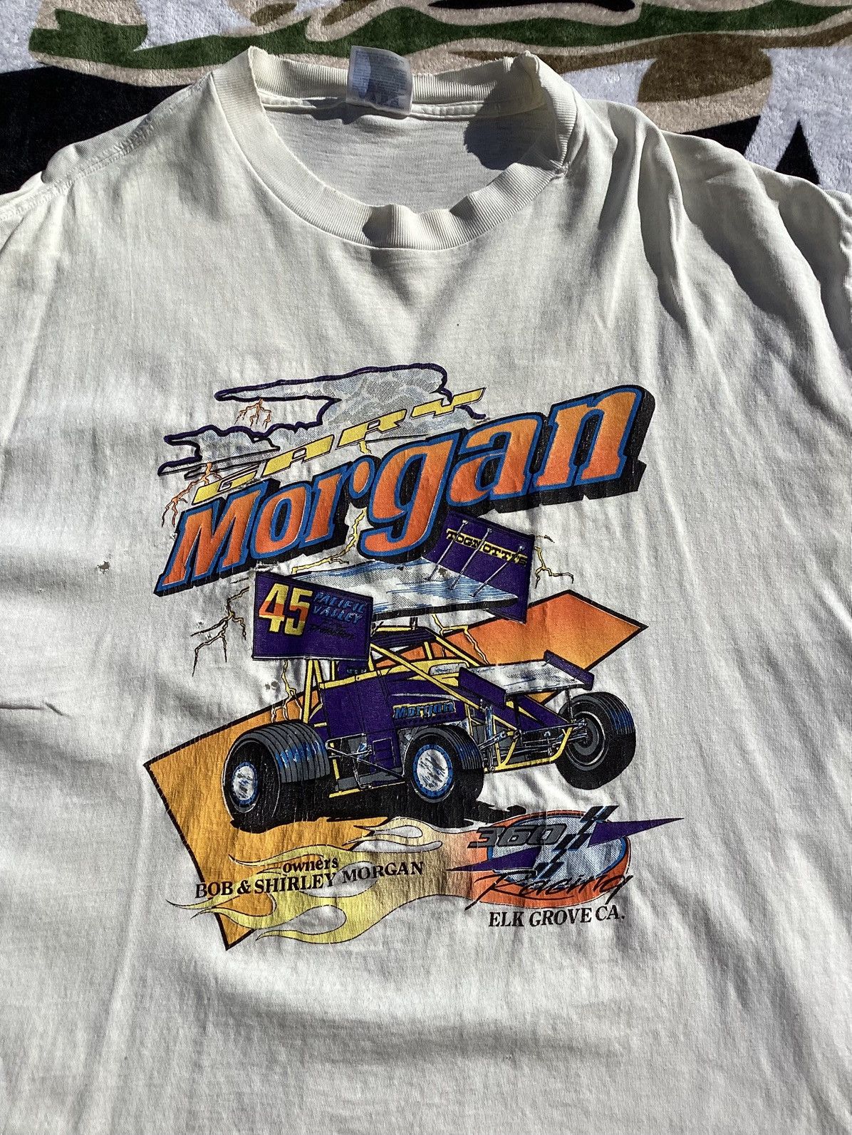 Hanes Vintage 1990s/Y2K Gary Morgan distressed thrashed racing Tee Size US XL / EU 56 / 4 - 4 Thumbnail