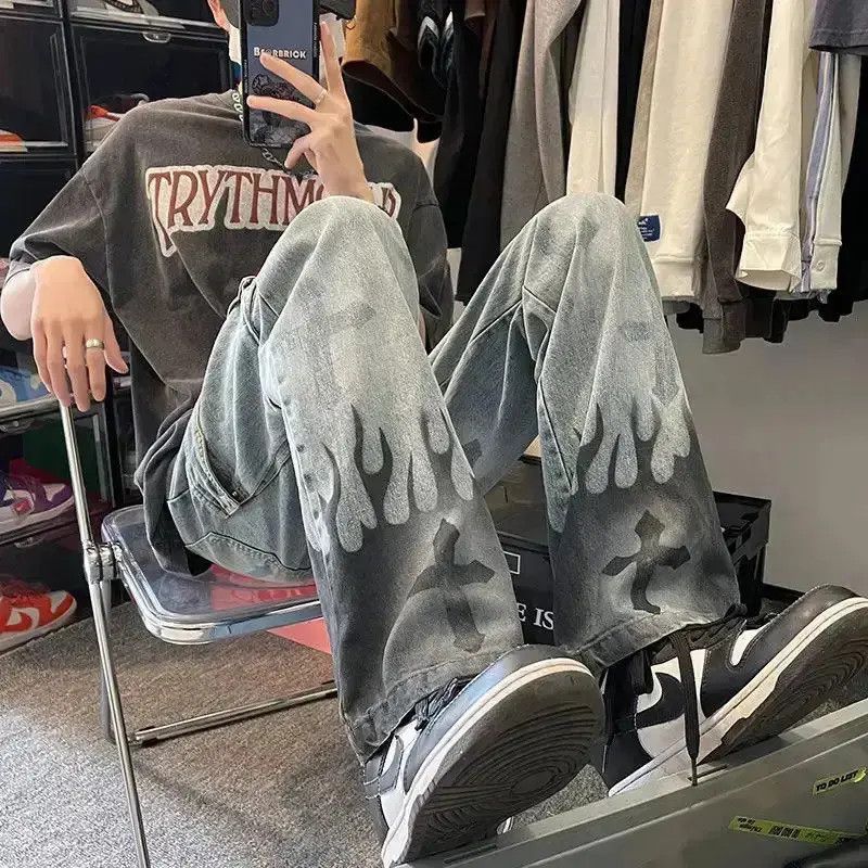 Japanese Brand High Street Cross Print Punk Rock Style Jeans Pants Size US 32 / EU 48 - 3 Thumbnail