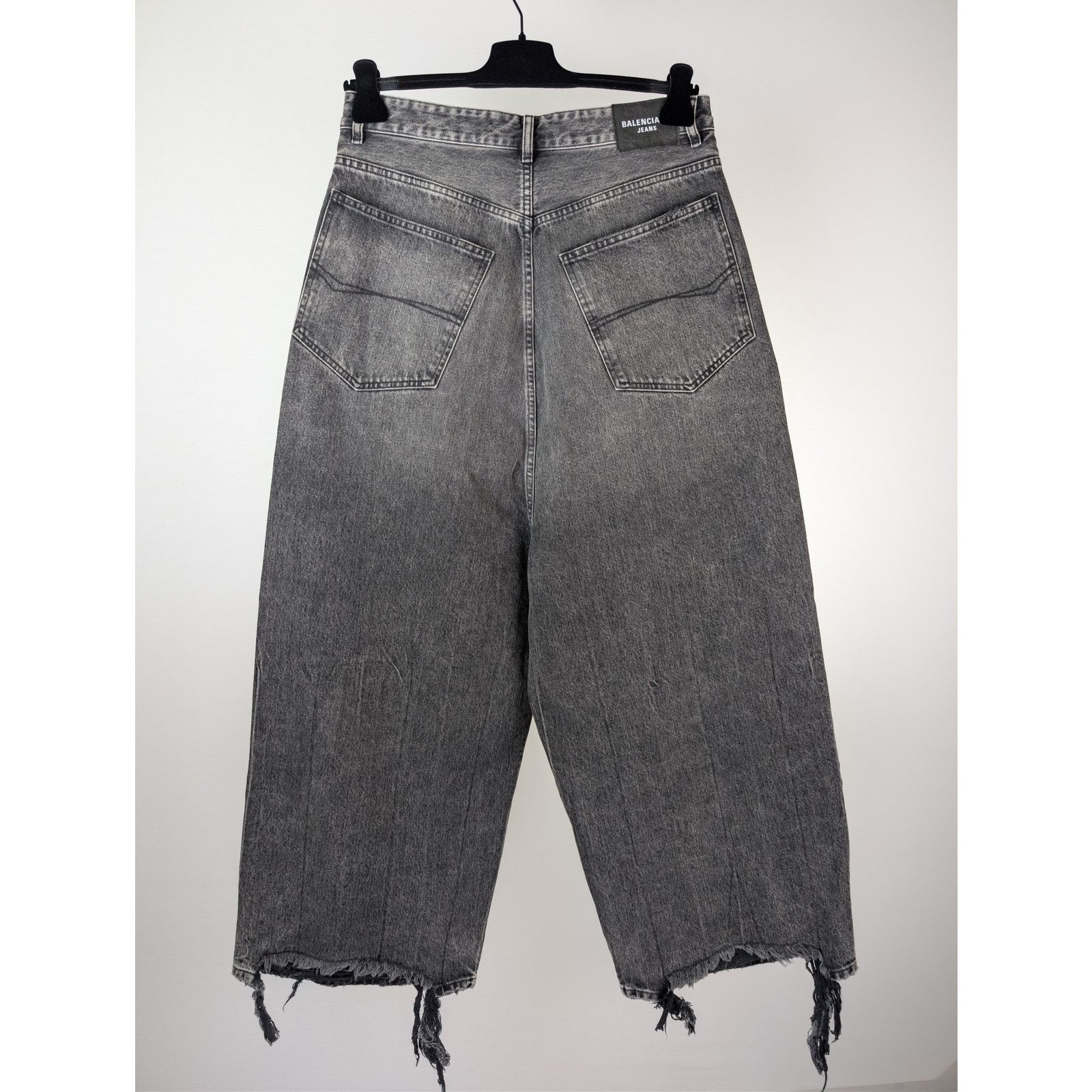 Balenciaga o1rshd1 Low Crotch Distressed Loose Denim Jeans Washed Black Size US 27 - 15 Thumbnail