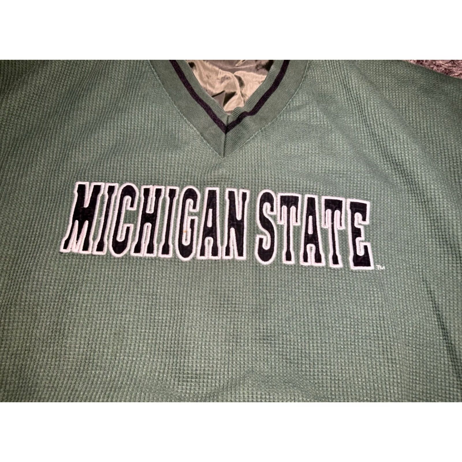 Logo Athletic VINTAGE Logo Athletic Michigan State MSU Logo V Neck 90s XL Green Thermal Windbreaker Sweatshirt Mens Size US XL / EU 56 / 4 - 2 Thumbnail