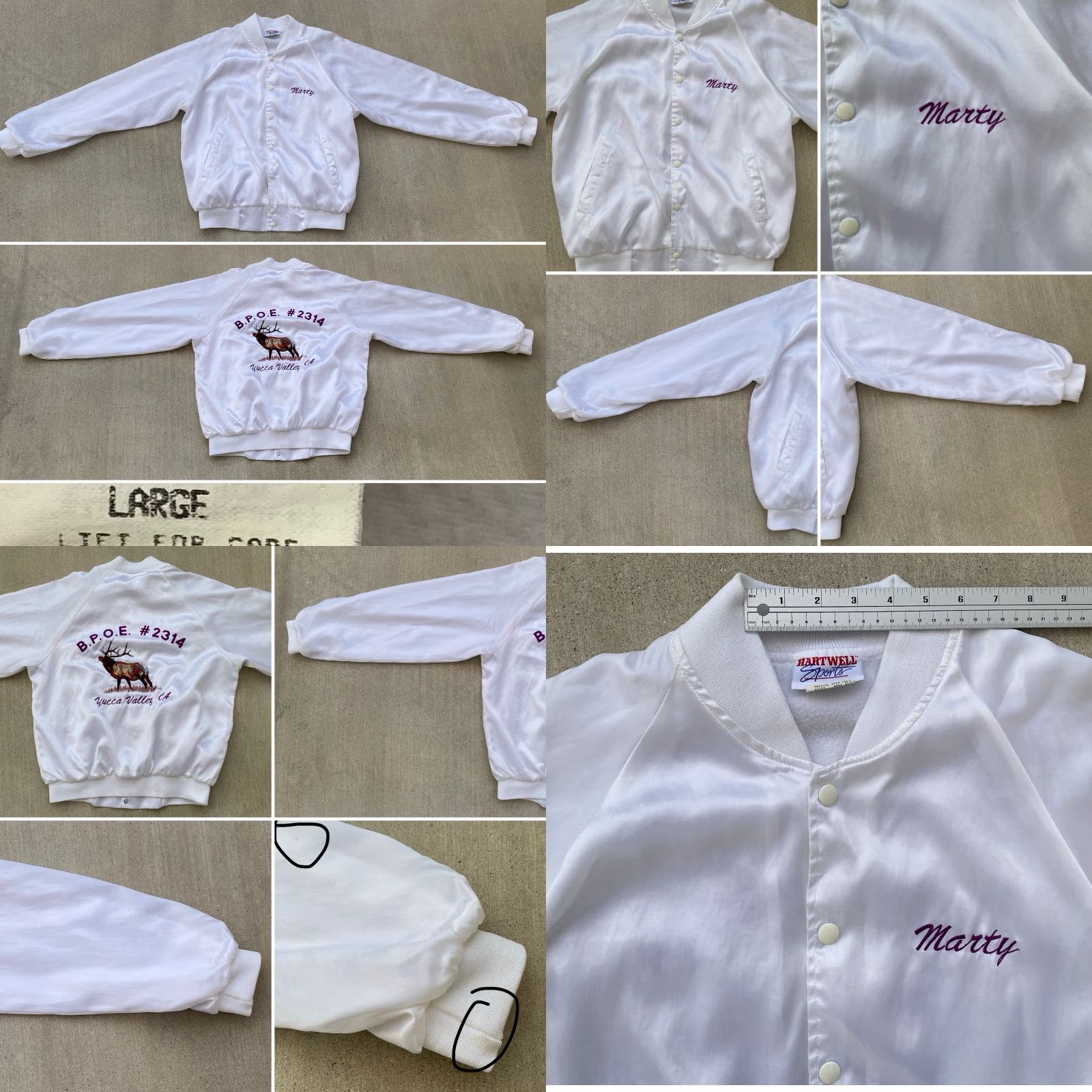 Vintage VINTAGE Hartwell Sports Jacket Elks Bomber Satin Satin Jacket White USA Large L Men Stand-Up Collar Embroidered Yucca Valley CA Elk Sports Vintage Size US L / EU 52-54 / 3 - 10 Thumbnail