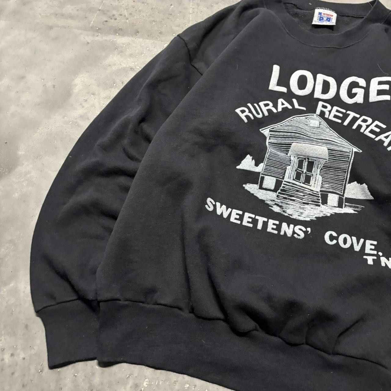 Japanese Brand × Vintage Crazy Vintage 90s Faded Black Streetwear Lodge Graphic Crewneck! Size US L / EU 52-54 / 3 - 3 Thumbnail