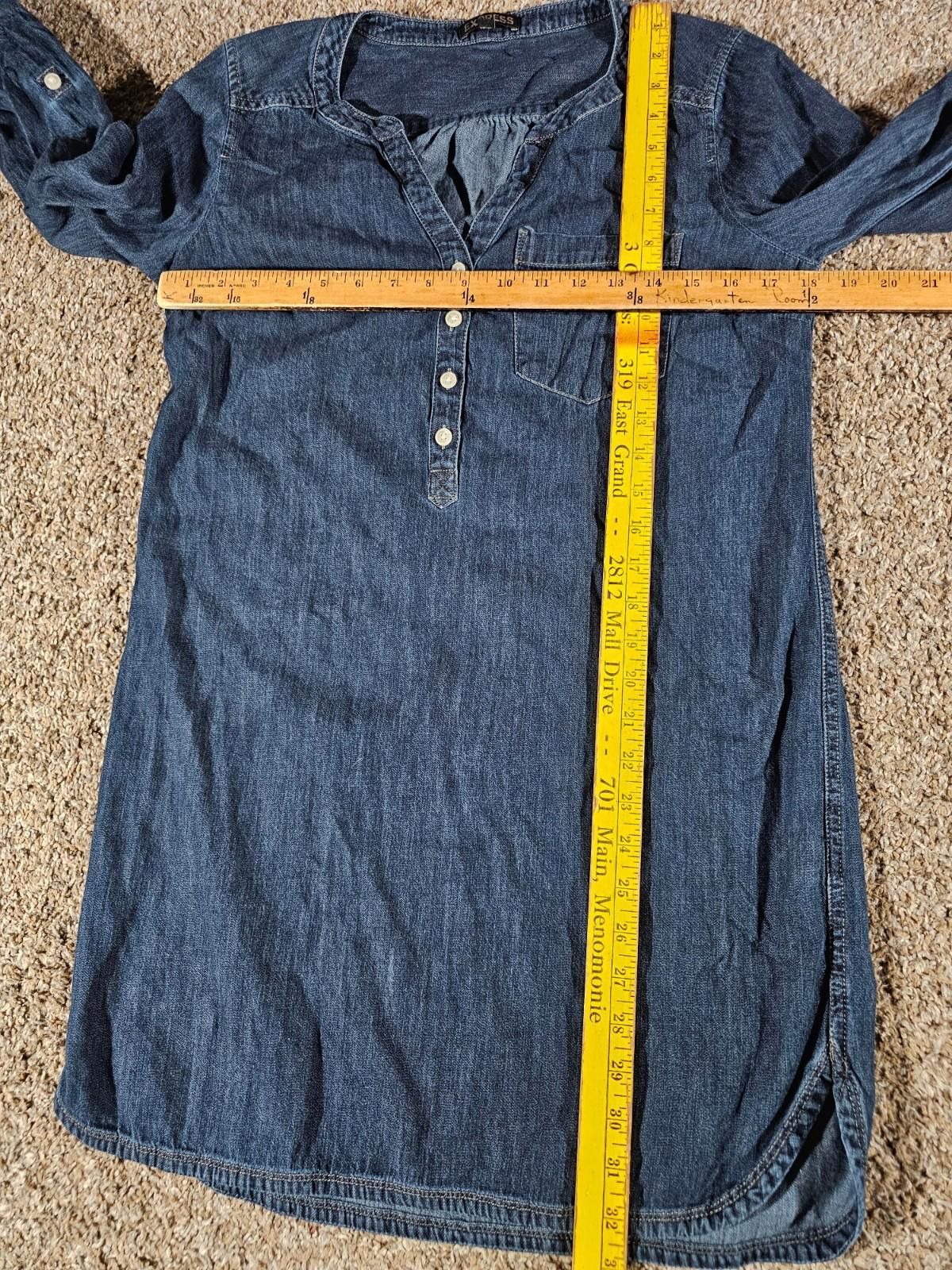 Express Express Blue Denim Long Smock Shirt L Size L / US 10 / IT 46 - 6 Thumbnail