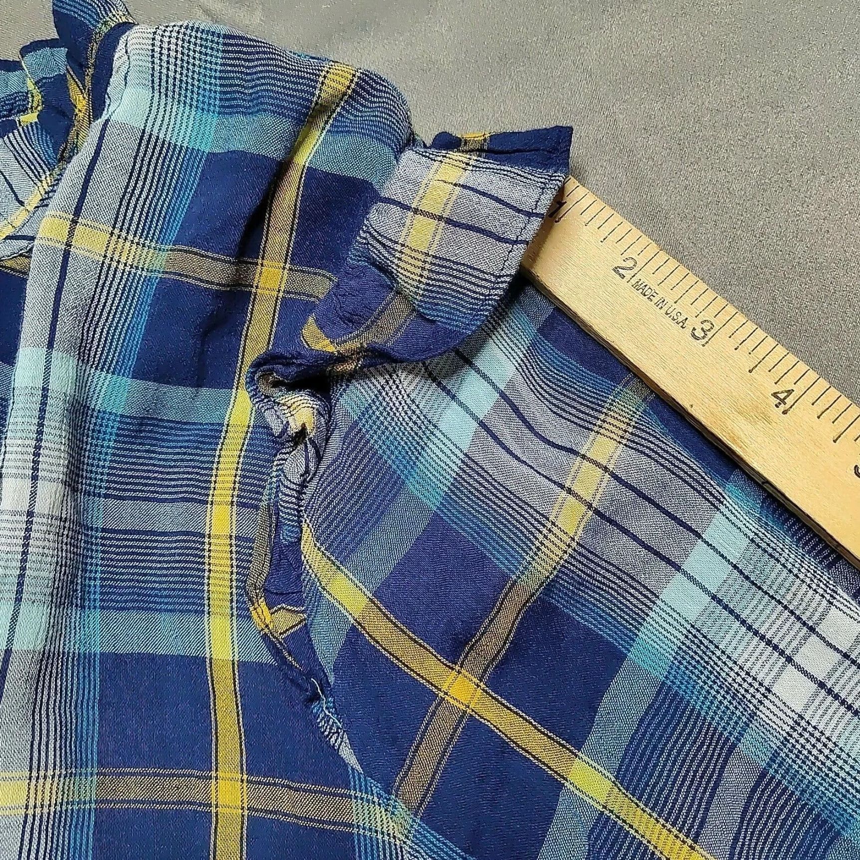 Vintage St. John's Bay Blue Plaid Ruffle Rayon Blend Pullover BOHO Shirt - Women 2XL NEW Size XXL / US 16-18 / IT 52-54 - 3 Thumbnail