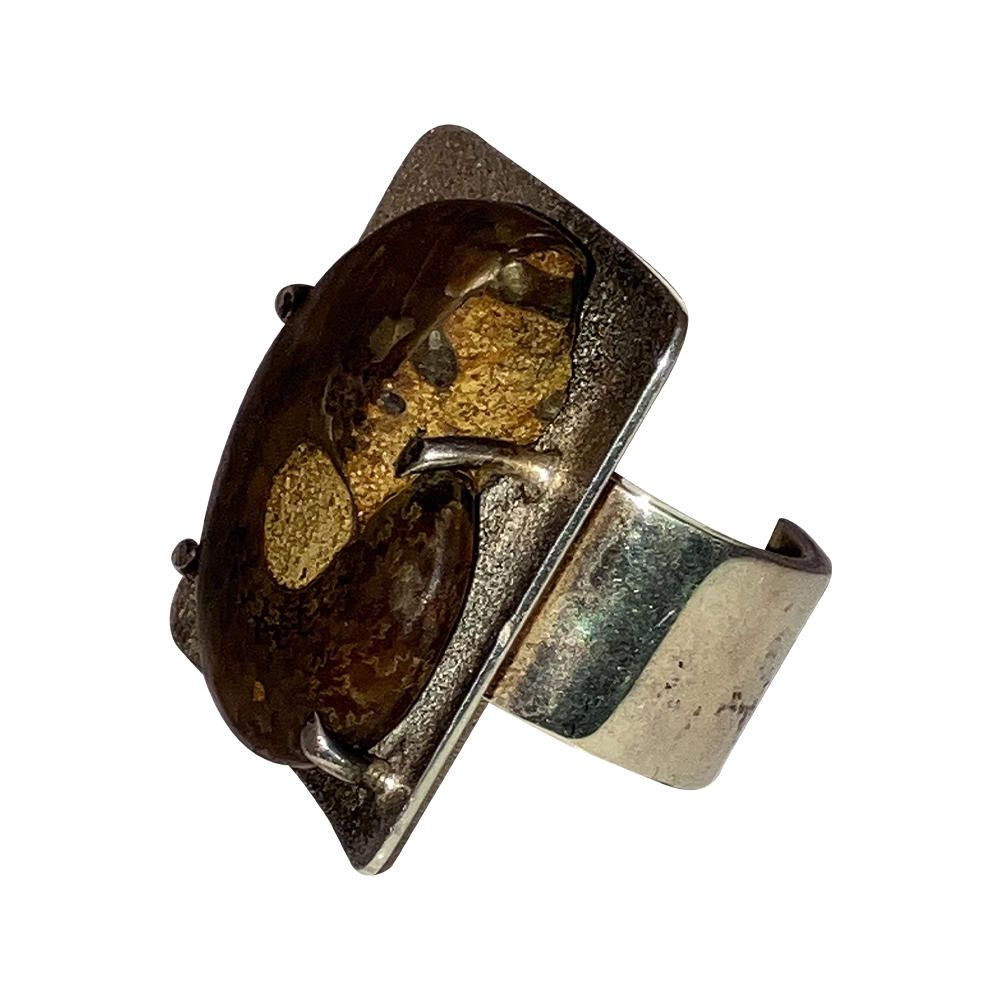 Designer Massive Sterling Opalized Ammonite Fossil Cocktail Ring Size ONE SIZE - 2 Thumbnail