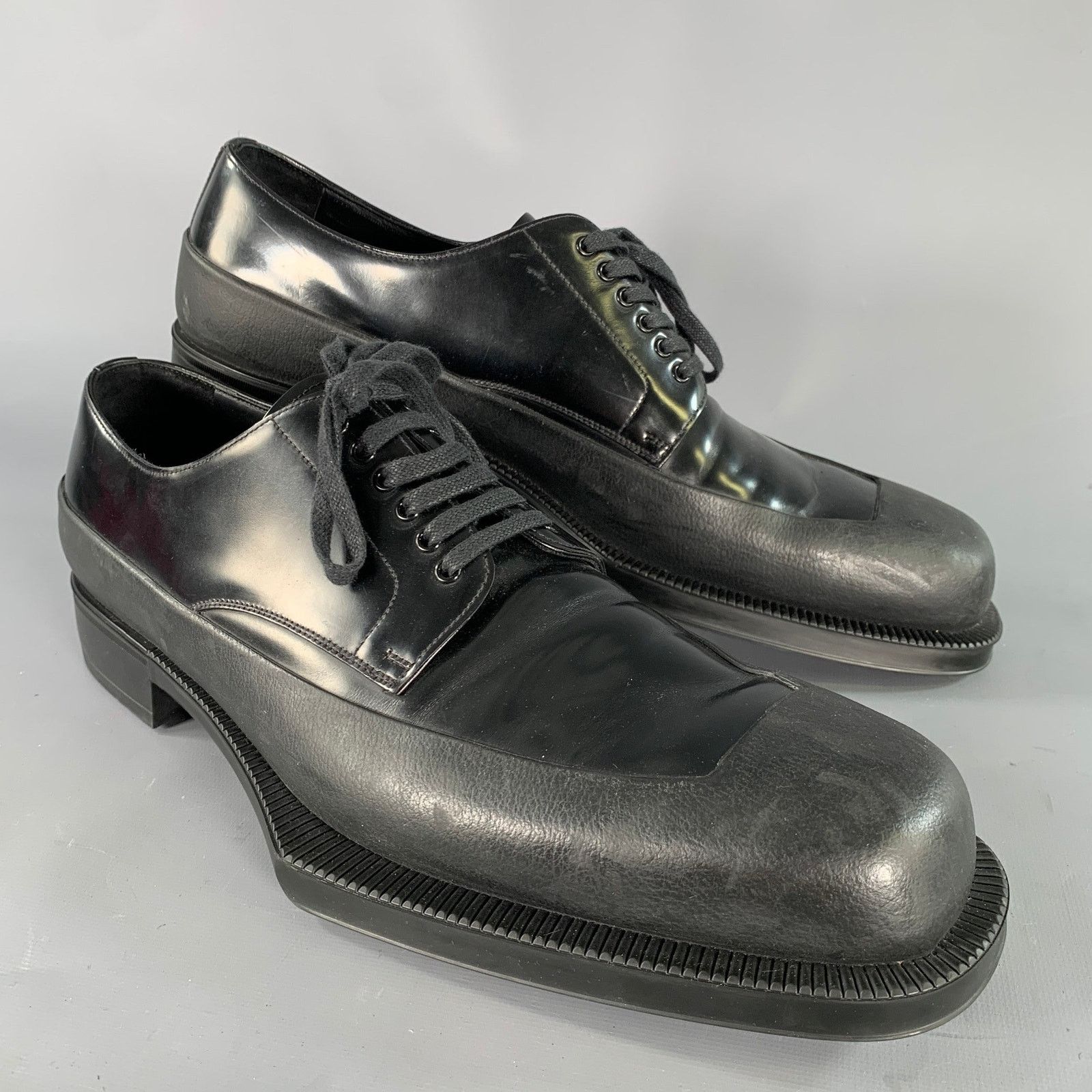 Prada Prada Black Brogue Leather Air Sole Lace Up Derby Men 