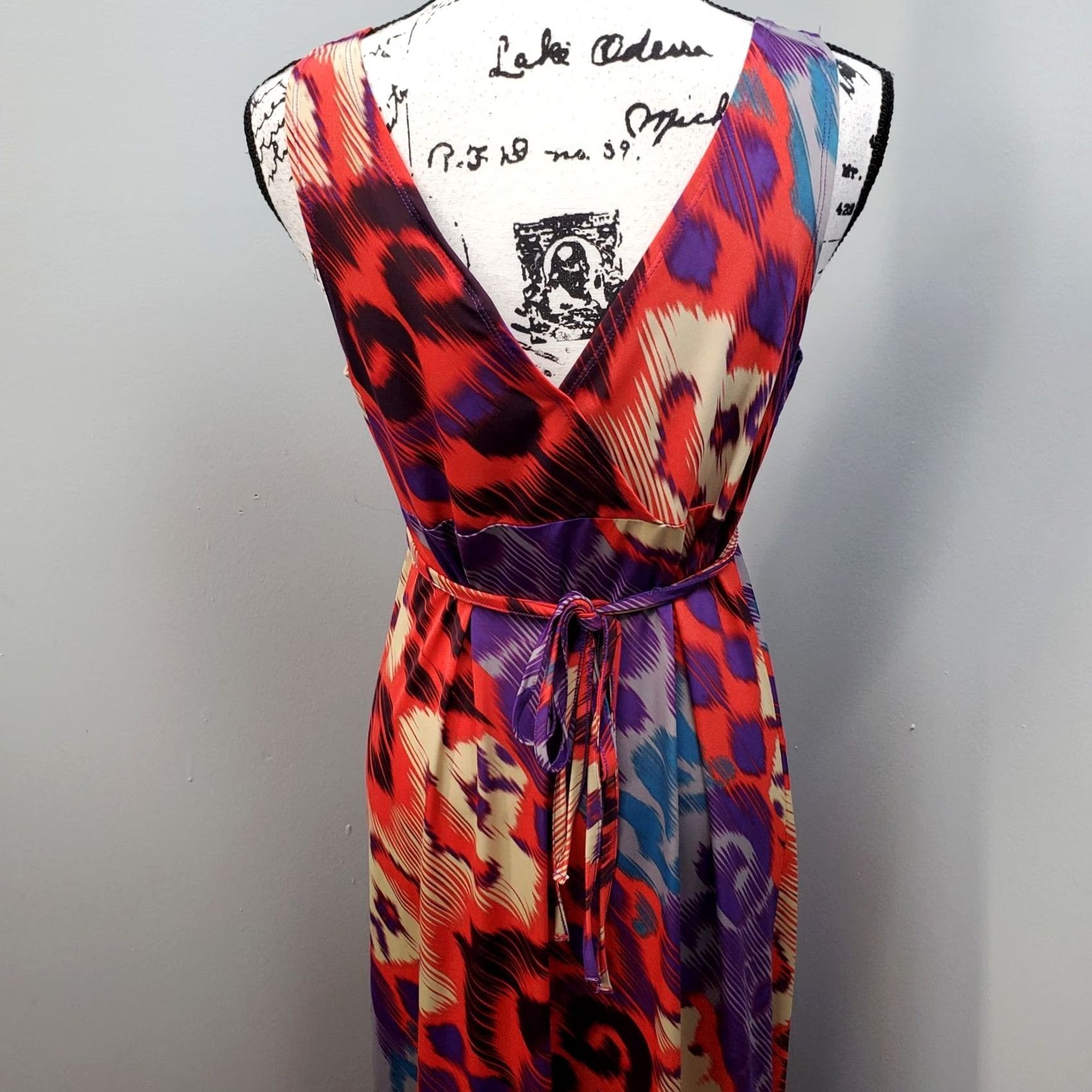 Vintage Attention Wrap Dress Womens Large Multi Geo Print Belted Waist Vacation Beach Dress Size L / US 10 / IT 46 - 5 Thumbnail
