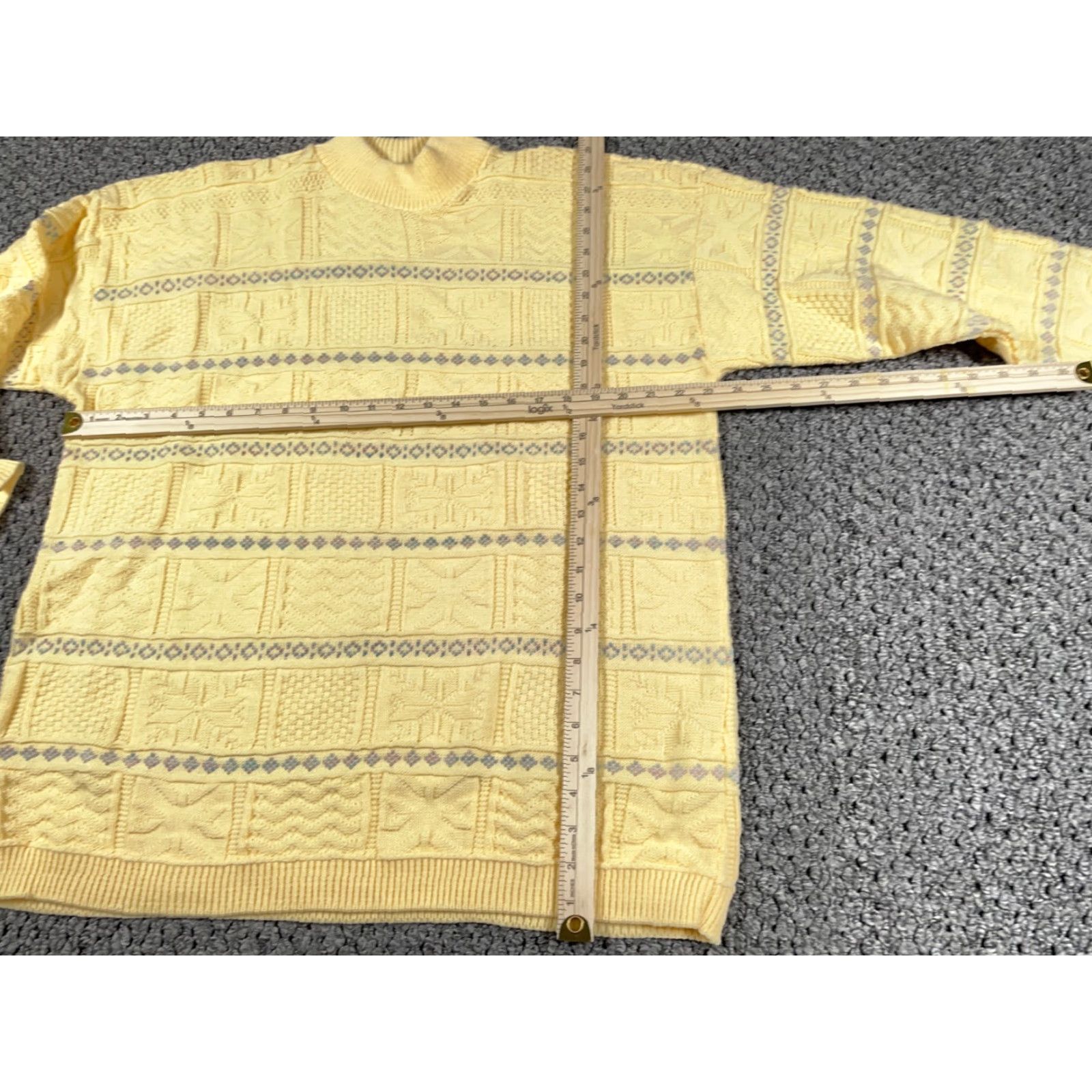Basic Editions VINTAGE Basic Editions Sweater Womens L Yellow Oversized Chunky Knit Mock Neck Geometric 90s Size L / US 10 / IT 46 - 5 Thumbnail