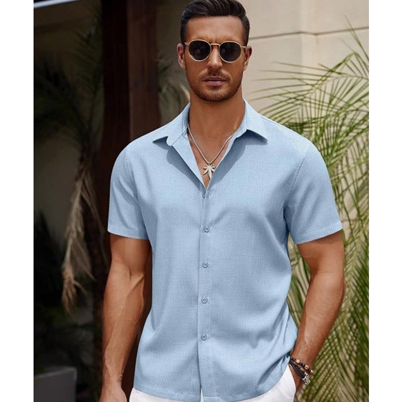 The Unbranded Brand Mens Casual Summer Beach Shirt Button DownCotton LinenLARGE Size US L / EU 52-54 / 3 - 2 Thumbnail