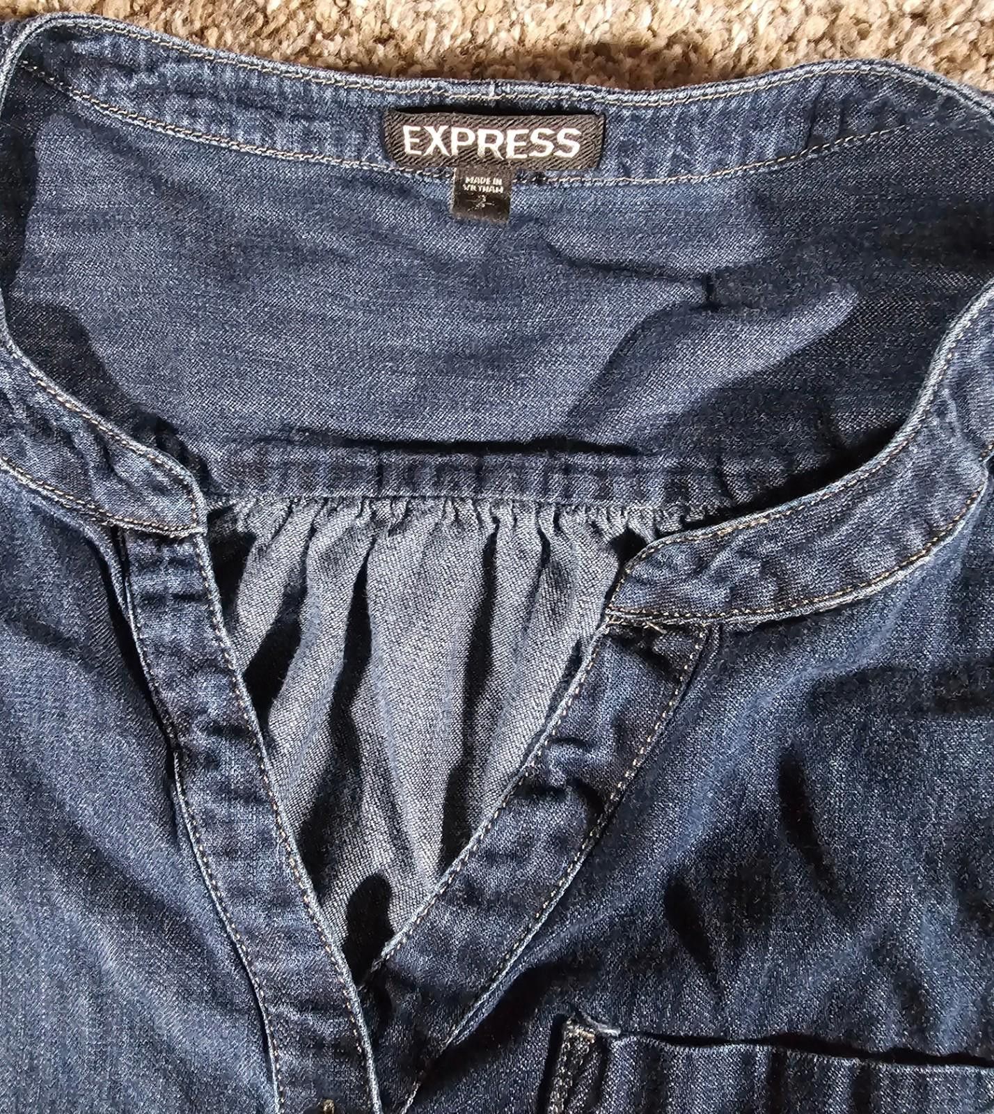 Express Express Blue Denim Long Smock Shirt L Size L / US 10 / IT 46 - 4 Thumbnail