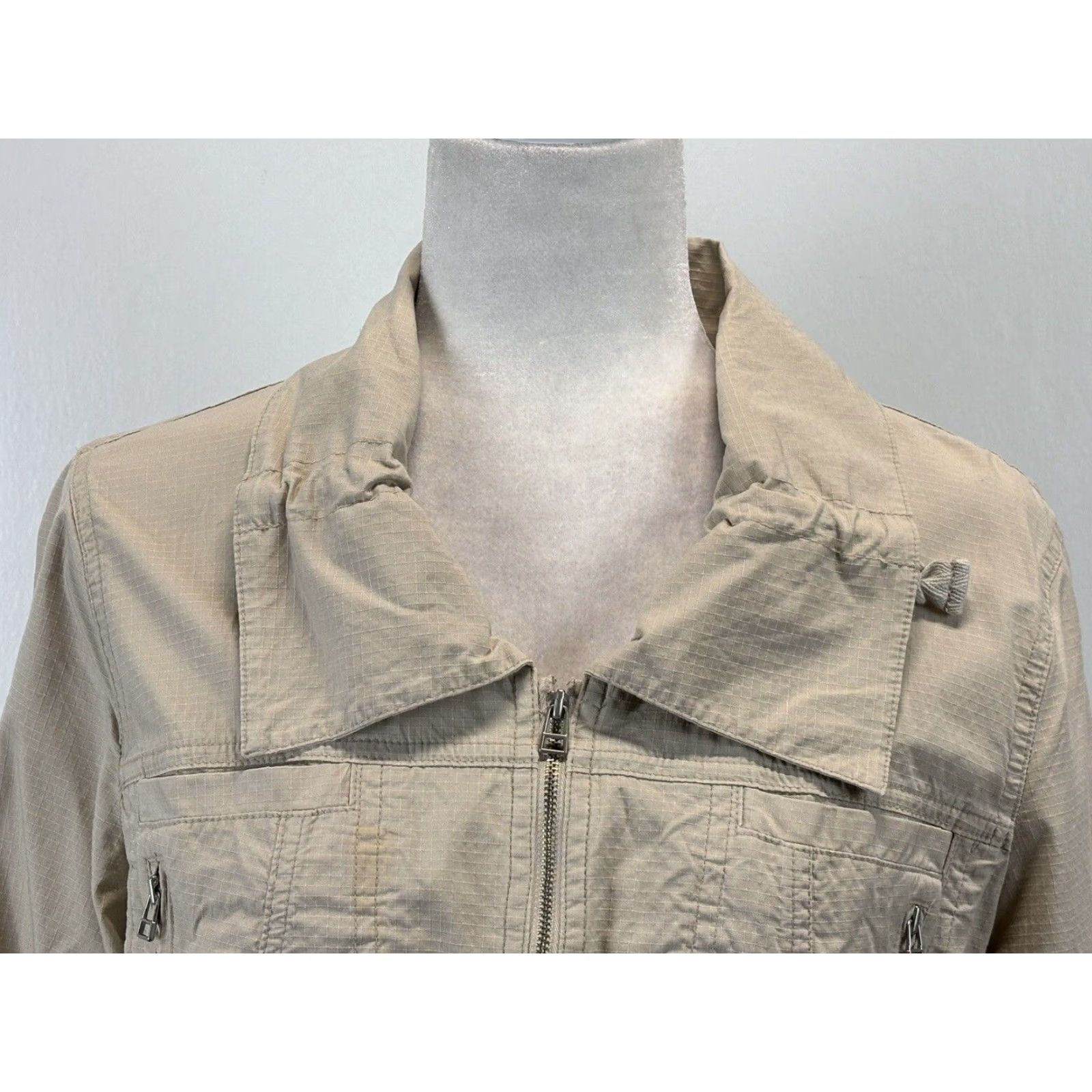 Vintage Chicos Lightweight Cotton Blend Beige Medium Jacket Full Zip Roll Tab Sleeves Women Size XS / US 0-2 / IT 36-38 - 5 Thumbnail