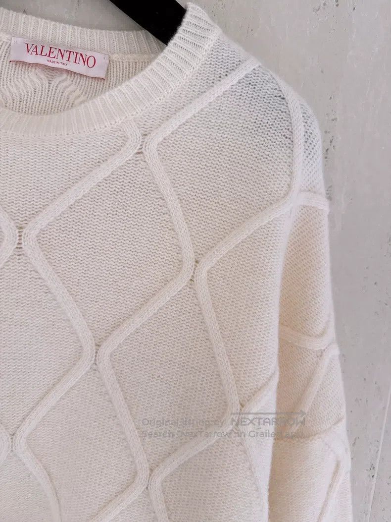 Valentino Valentino White diamond checkered sheep wool knitted sweat Size XS / US 0-2 / IT 36-38 - 3 Thumbnail