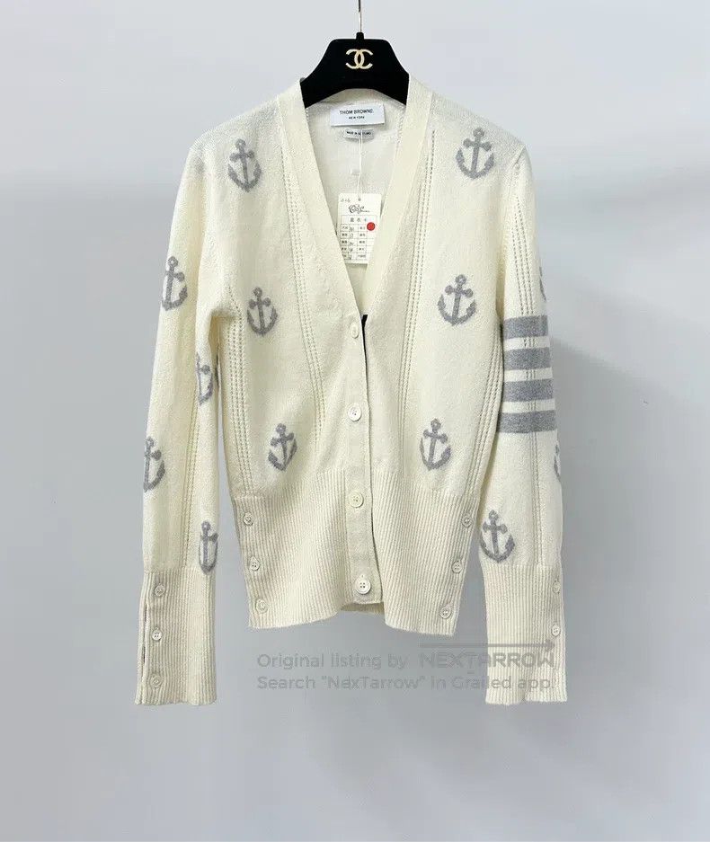 Thom Browne Thom Browne White Printed Cashmere Cardigan Size US XXS / EU 40 - 1 Thumbnail